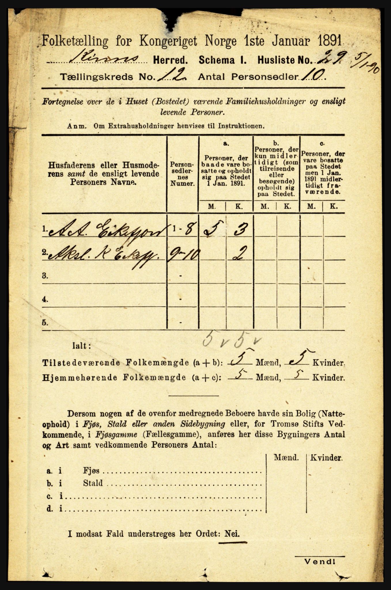 RA, 1891 census for 1437 Kinn, 1891, p. 4459