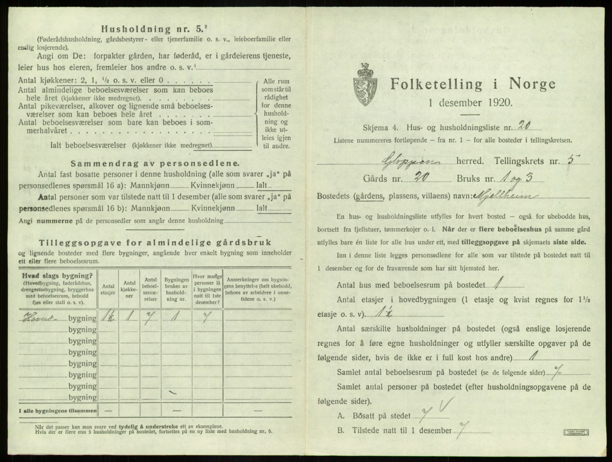 SAB, 1920 census for Gloppen, 1920, p. 431