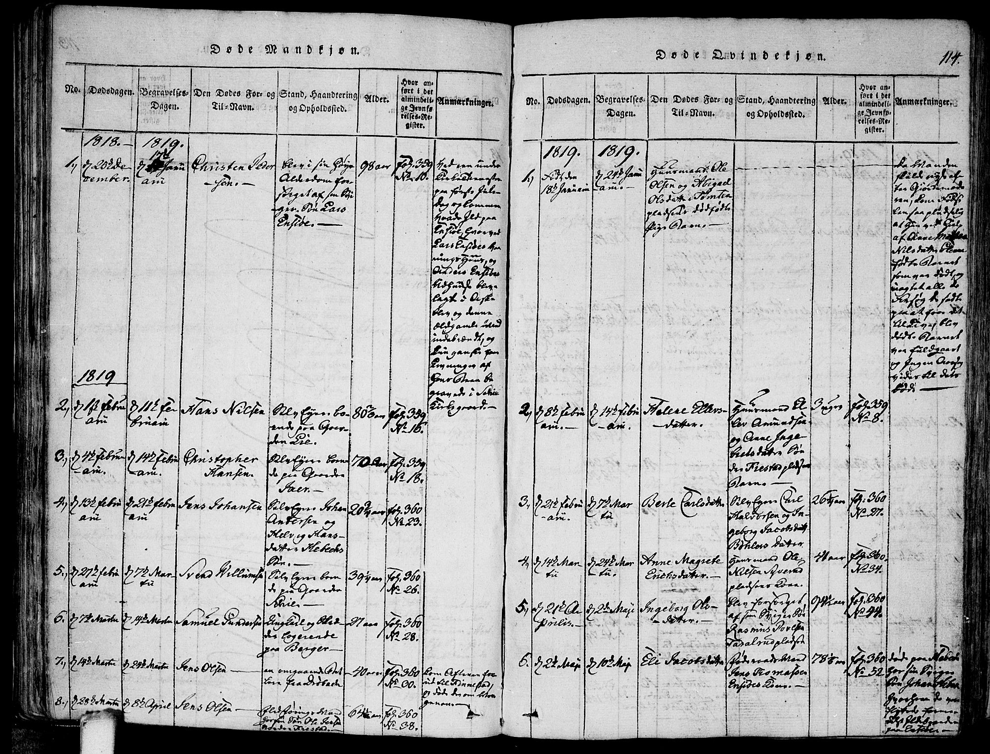 Kråkstad prestekontor Kirkebøker, SAO/A-10125a/F/Fa/L0003: Parish register (official) no. I 3, 1813-1824, p. 114