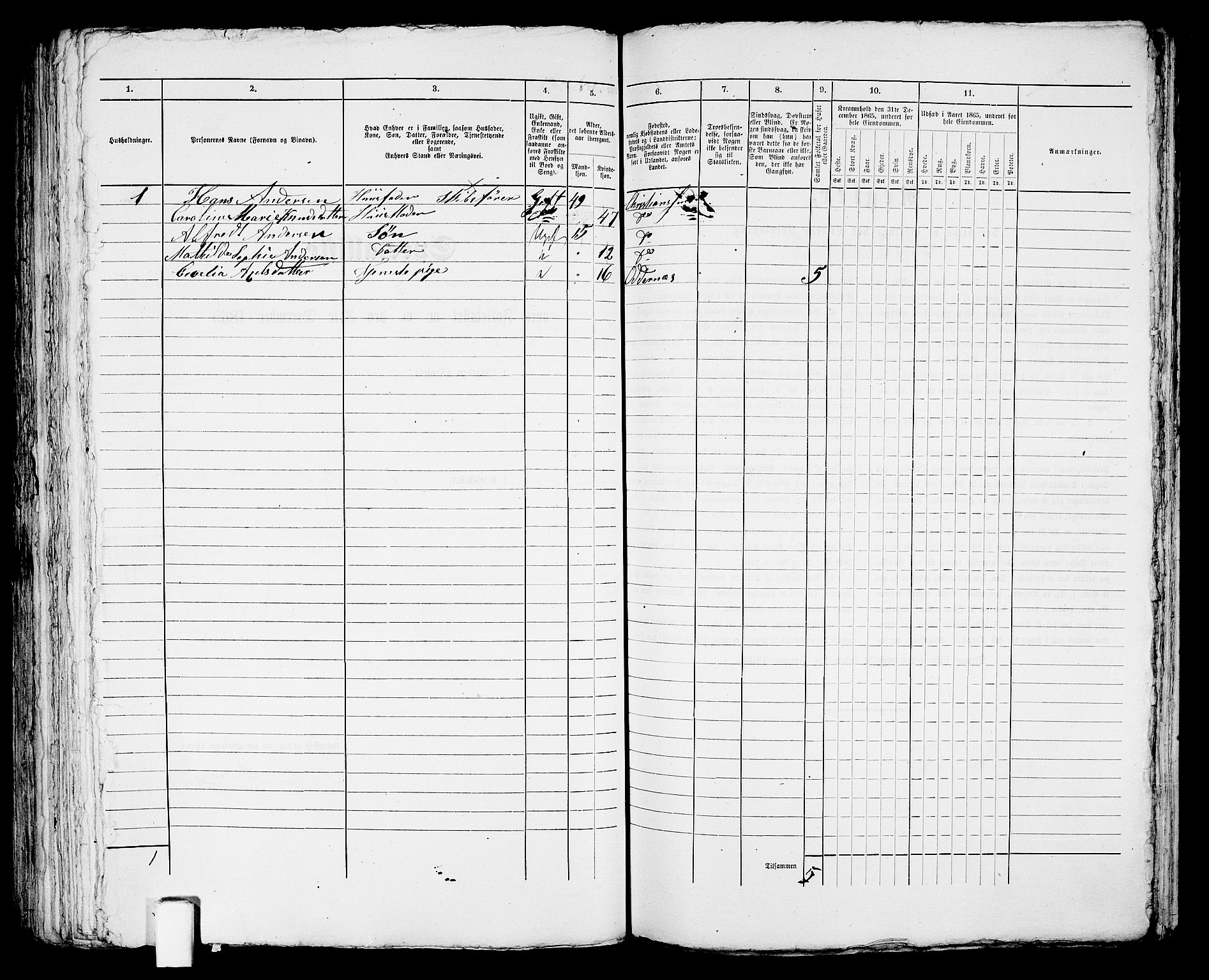 RA, 1865 census for Kristiansand, 1865, p. 289