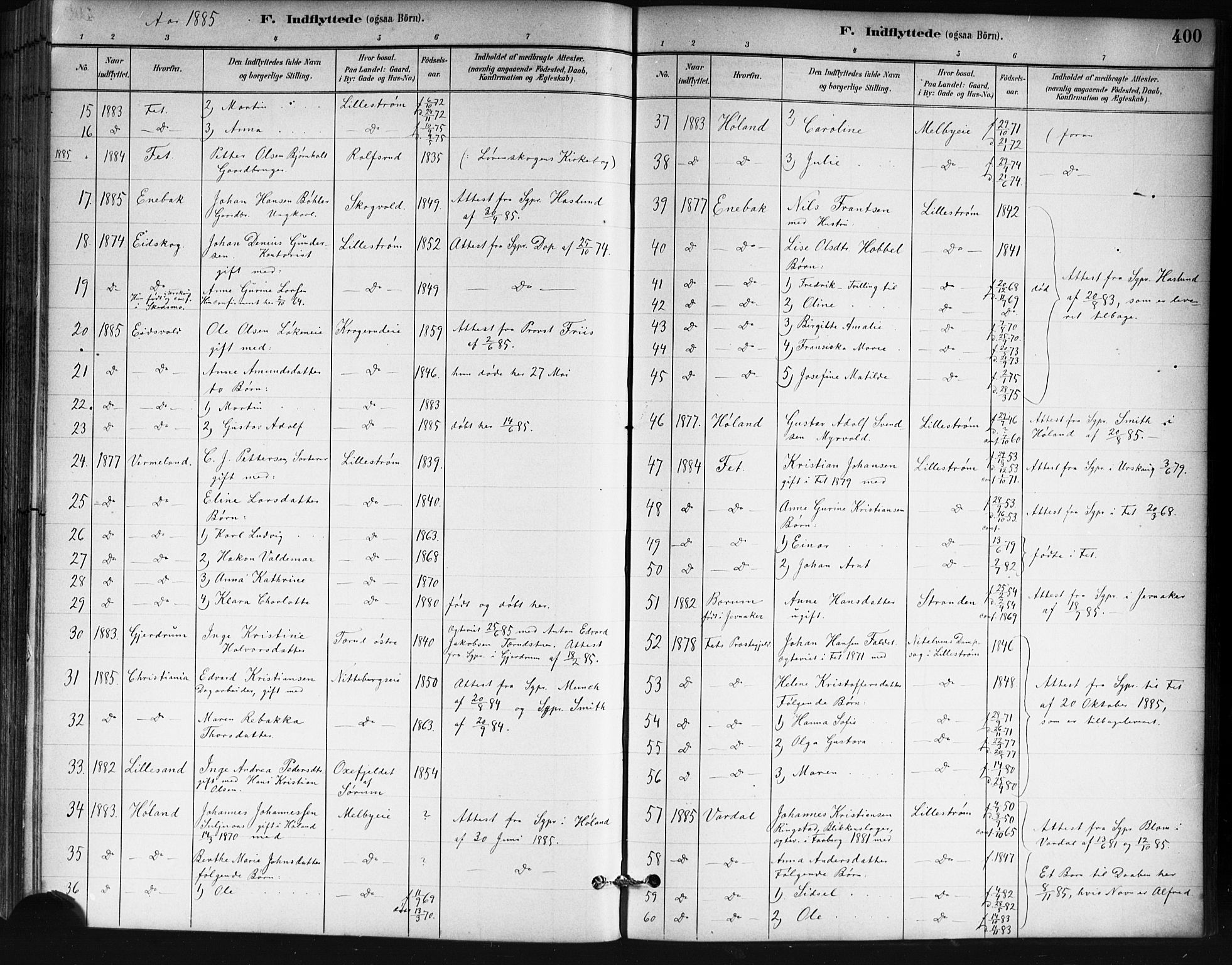 Skedsmo prestekontor Kirkebøker, SAO/A-10033a/G/Ga/L0004: Parish register (copy) no. I 4, 1883-1895, p. 400
