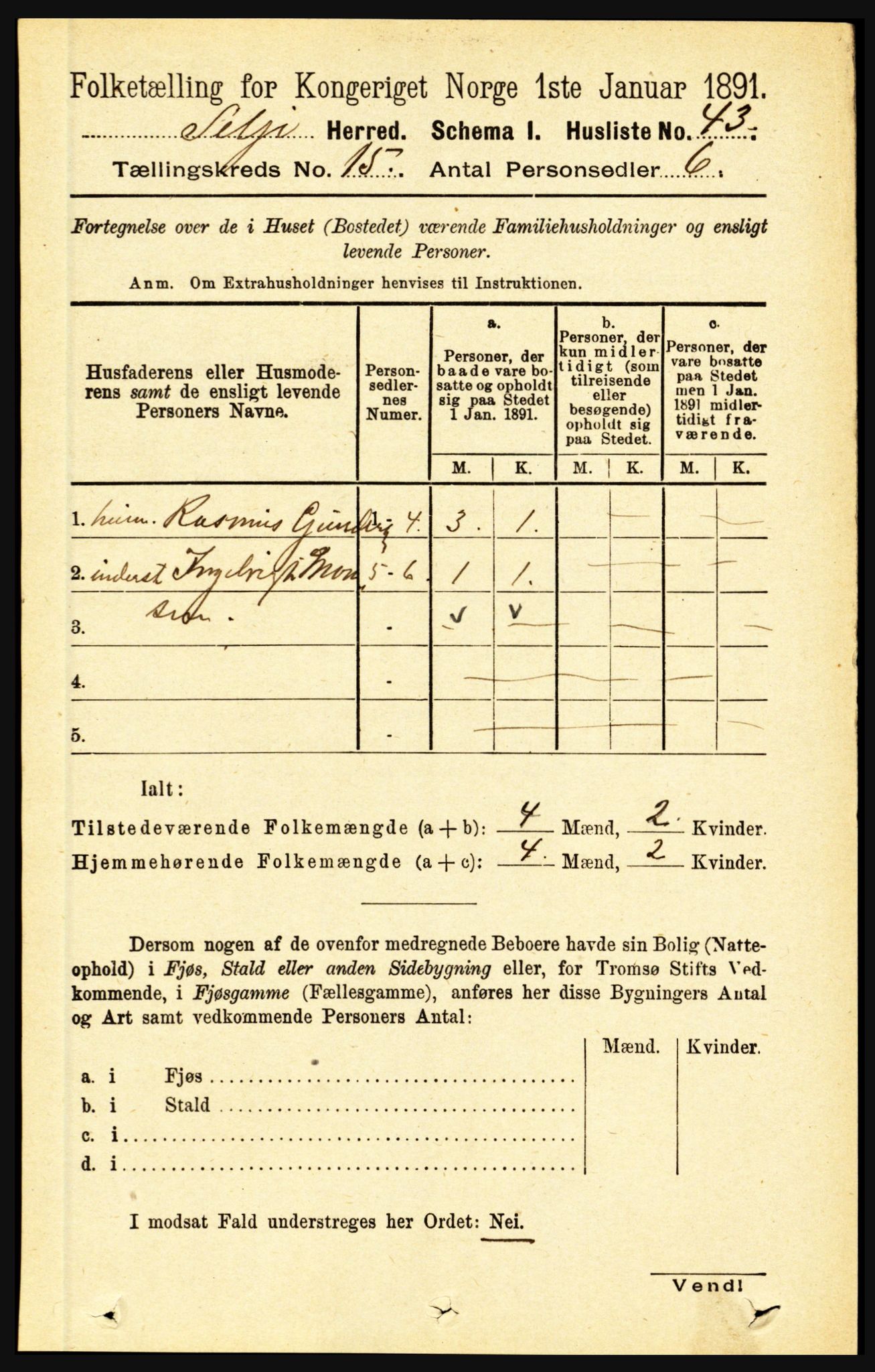 RA, 1891 census for 1441 Selje, 1891, p. 4686