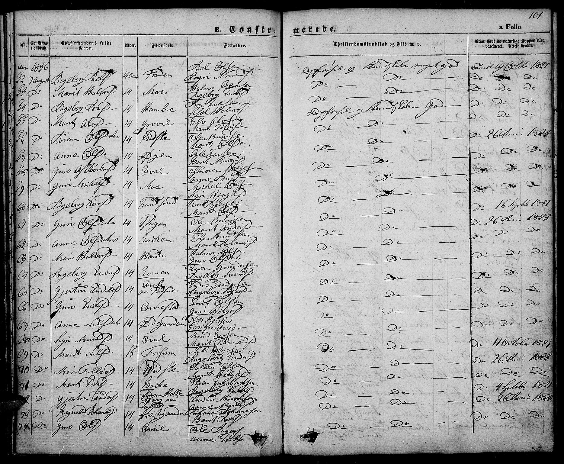 Slidre prestekontor, SAH/PREST-134/H/Ha/Haa/L0003: Parish register (official) no. 3, 1831-1843, p. 101