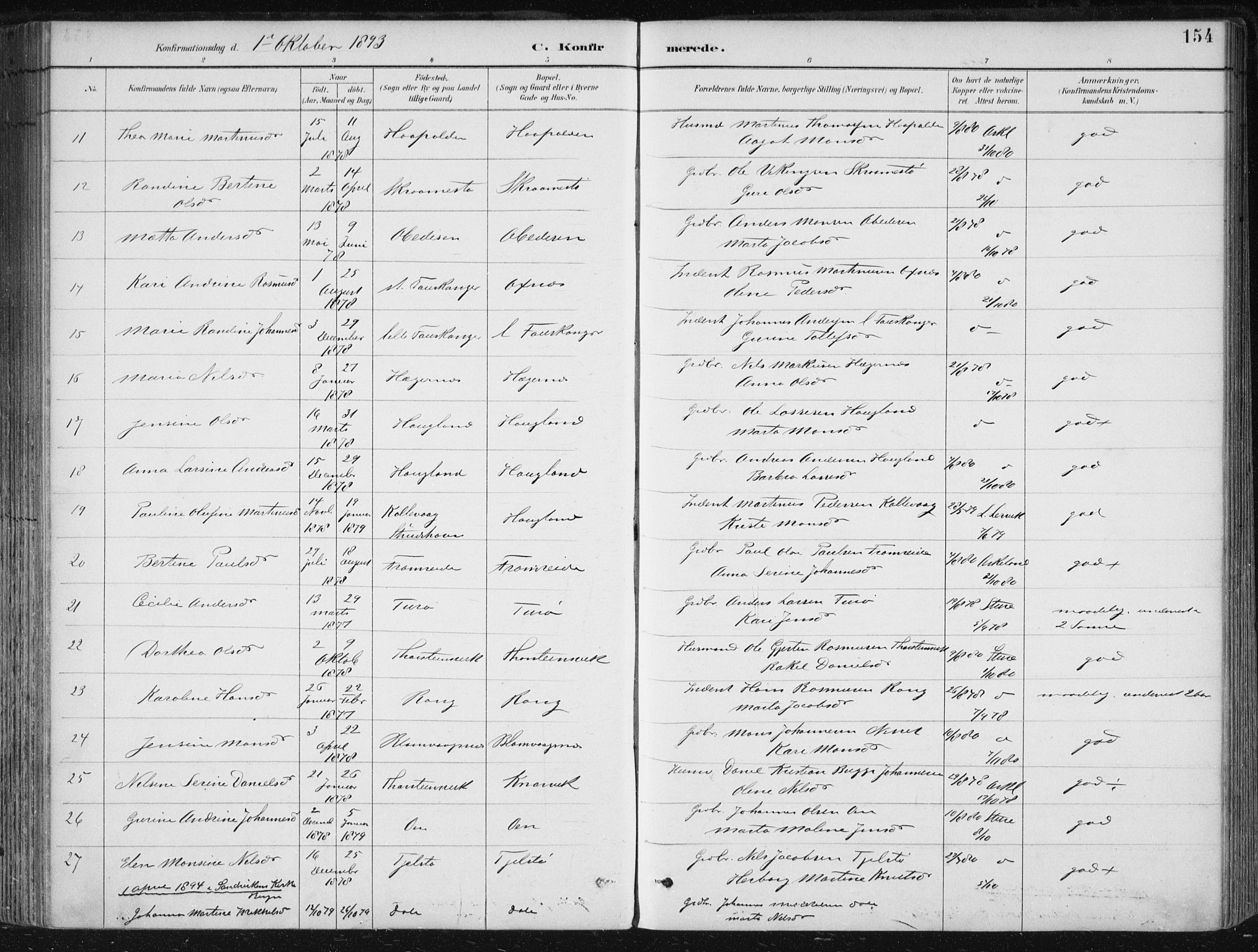 Herdla Sokneprestembete, SAB/A-75701/H/Haa: Parish register (official) no. A 4, 1891-1905, p. 154