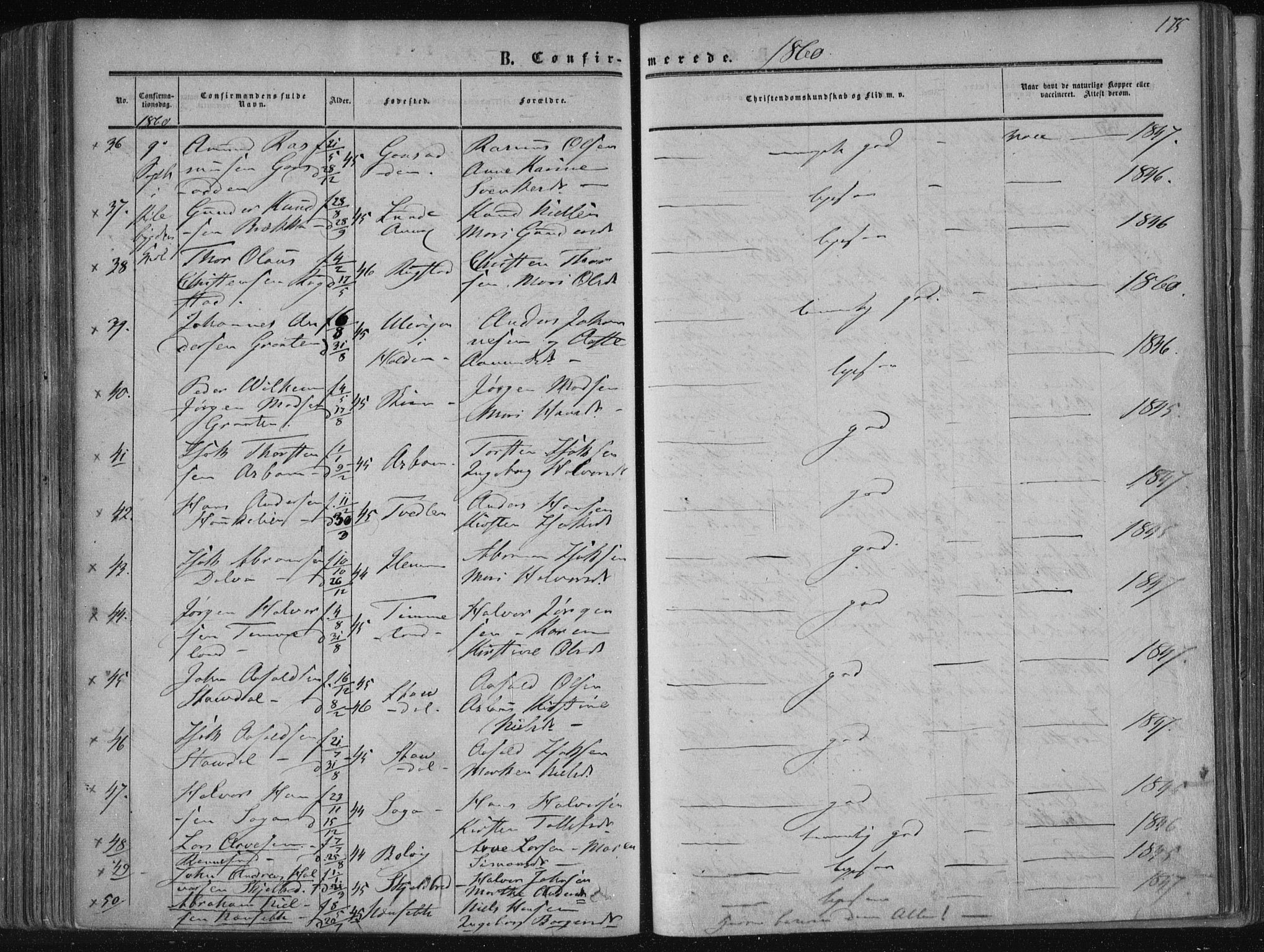 Solum kirkebøker, SAKO/A-306/F/Fa/L0007: Parish register (official) no. I 7, 1856-1864, p. 175