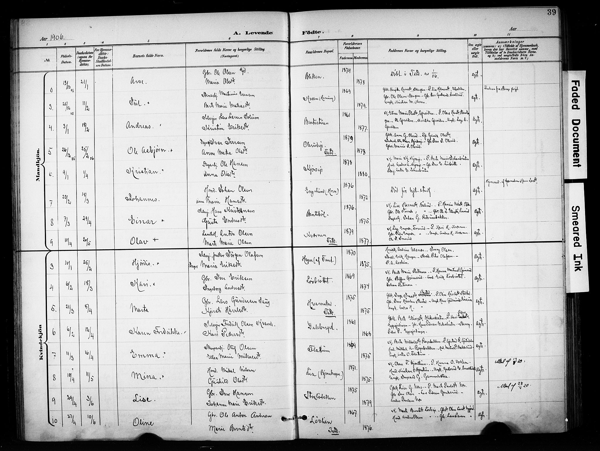 Brandbu prestekontor, SAH/PREST-114/H/Ha/Haa/L0001: Parish register (official) no. 1, 1900-1912, p. 39