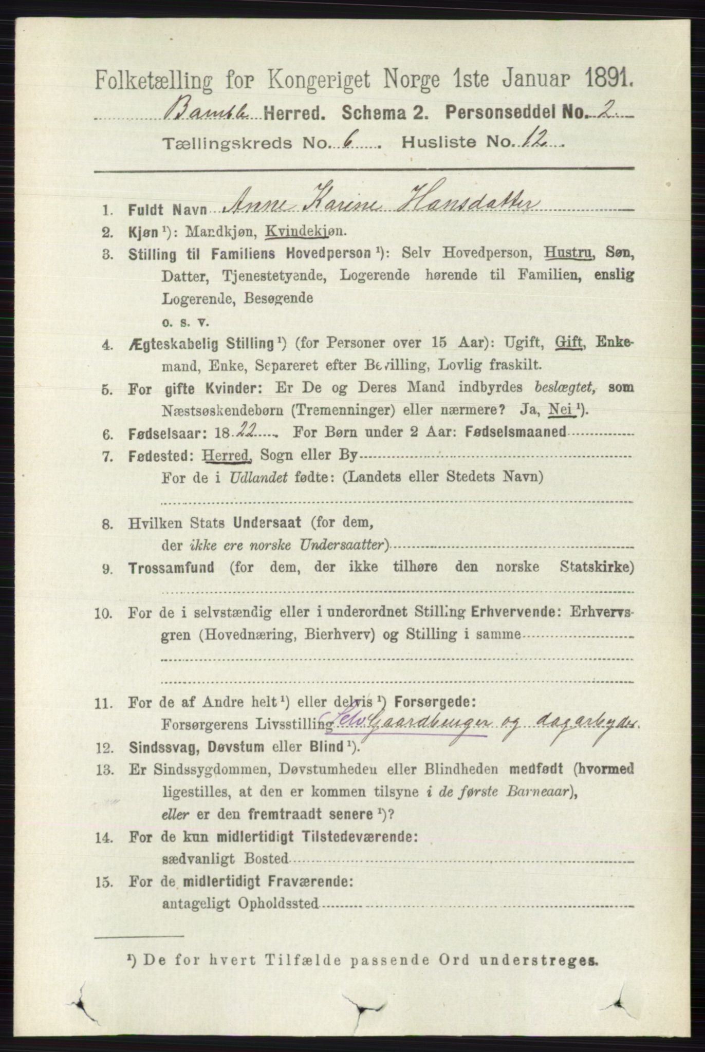 RA, 1891 census for 0814 Bamble, 1891, p. 2772