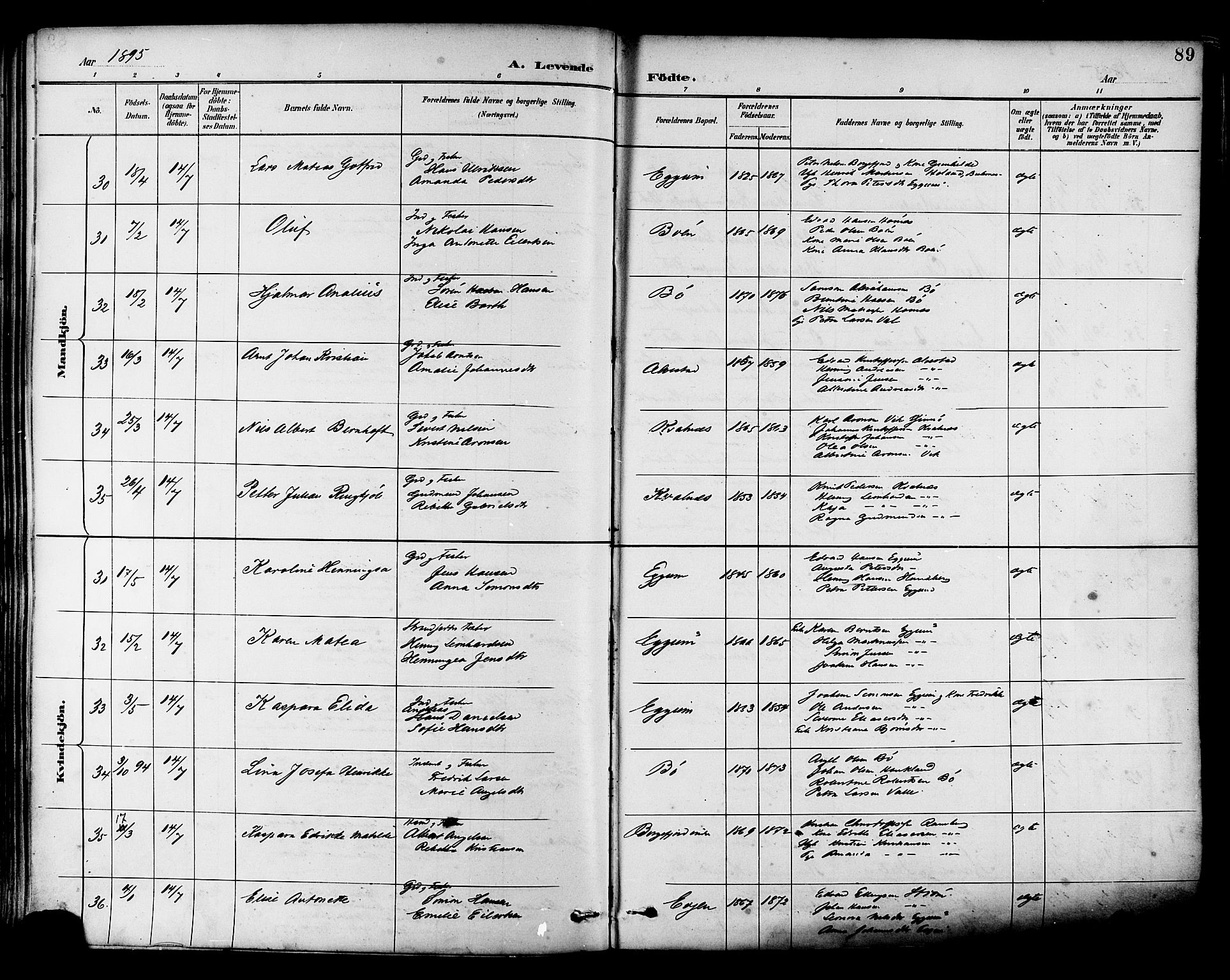 Ministerialprotokoller, klokkerbøker og fødselsregistre - Nordland, AV/SAT-A-1459/880/L1133: Parish register (official) no. 880A07, 1888-1898, p. 89