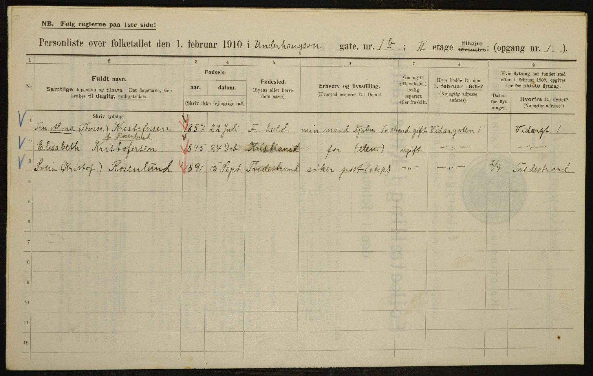 OBA, Municipal Census 1910 for Kristiania, 1910, p. 113516