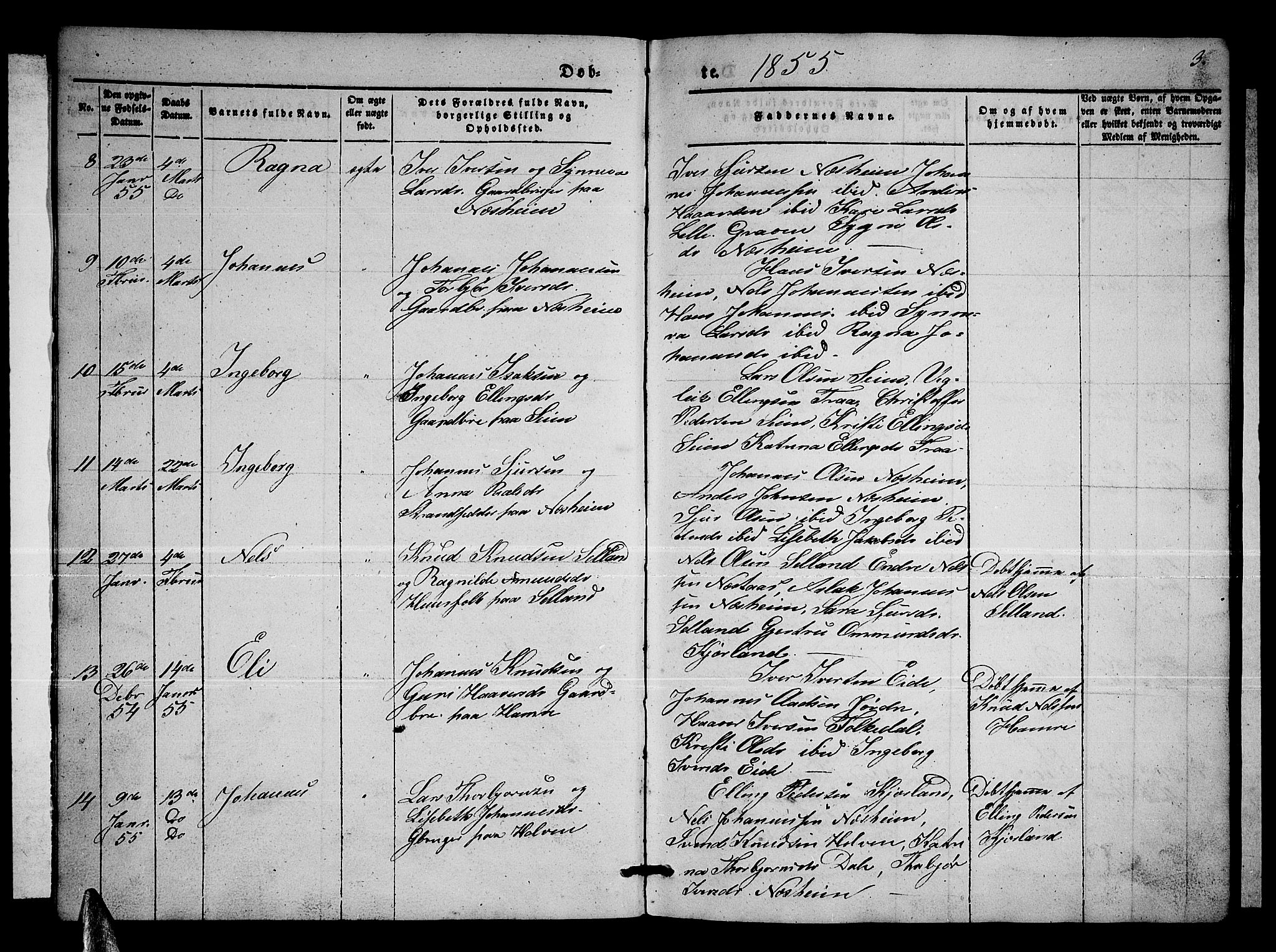 Ulvik sokneprestembete, SAB/A-78801/H/Hab: Parish register (copy) no. B 1, 1855-1868, p. 3