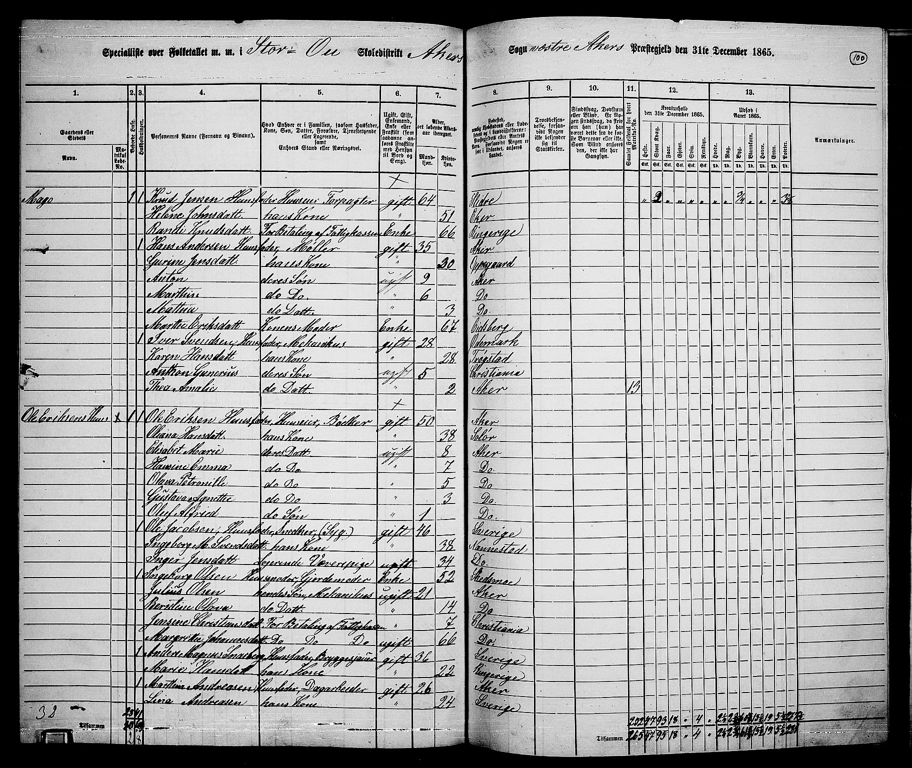 RA, 1865 census for Vestre Aker, 1865, p. 268