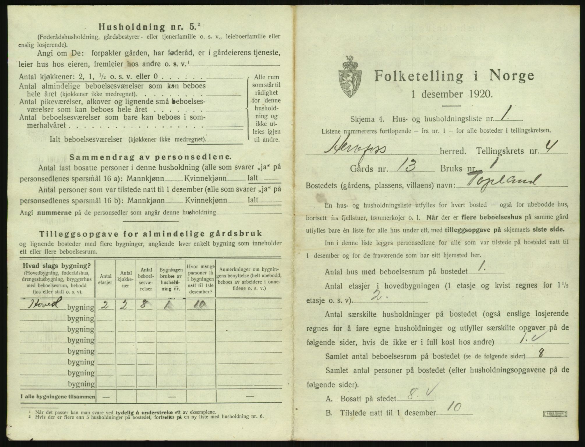 SAK, 1920 census for Herefoss, 1920, p. 132