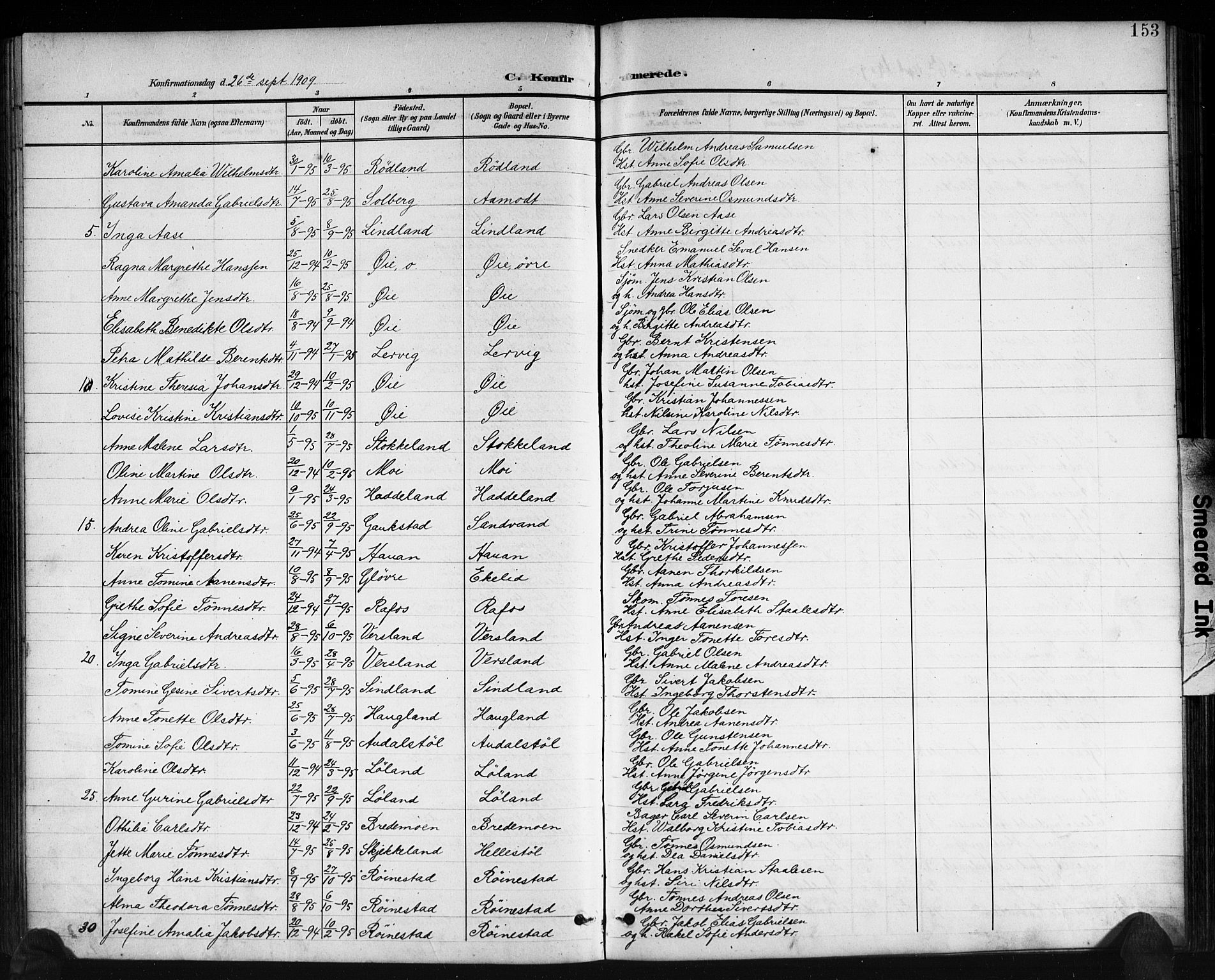 Kvinesdal sokneprestkontor, SAK/1111-0026/F/Fb/Fbb/L0003: Parish register (copy) no. B 3, 1898-1916, p. 153