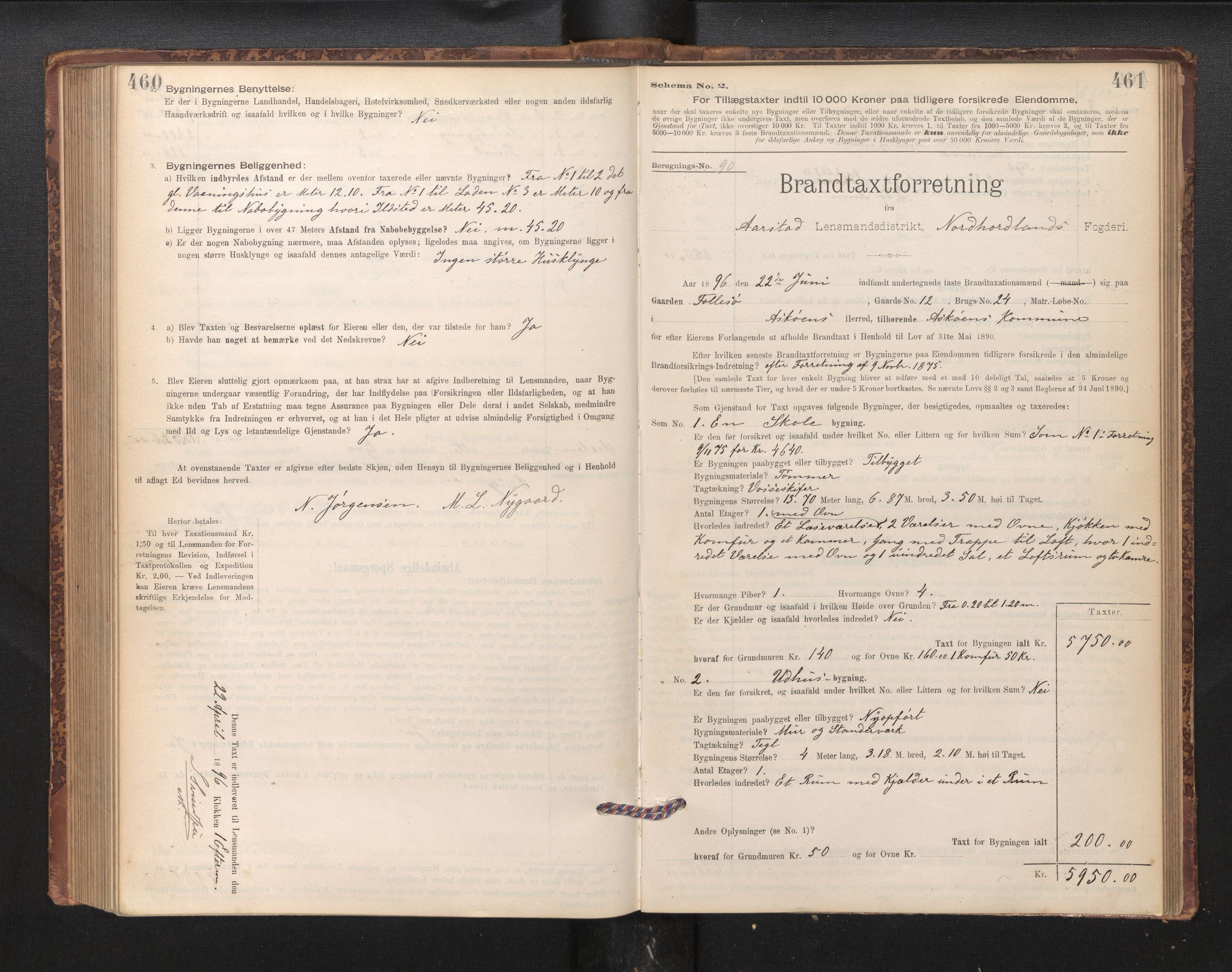 Lensmannen i Årstad, AV/SAB-A-36201/0012/L0011: Branntakstprotokoll,skjematakst, 1895-1901, p. 460-461