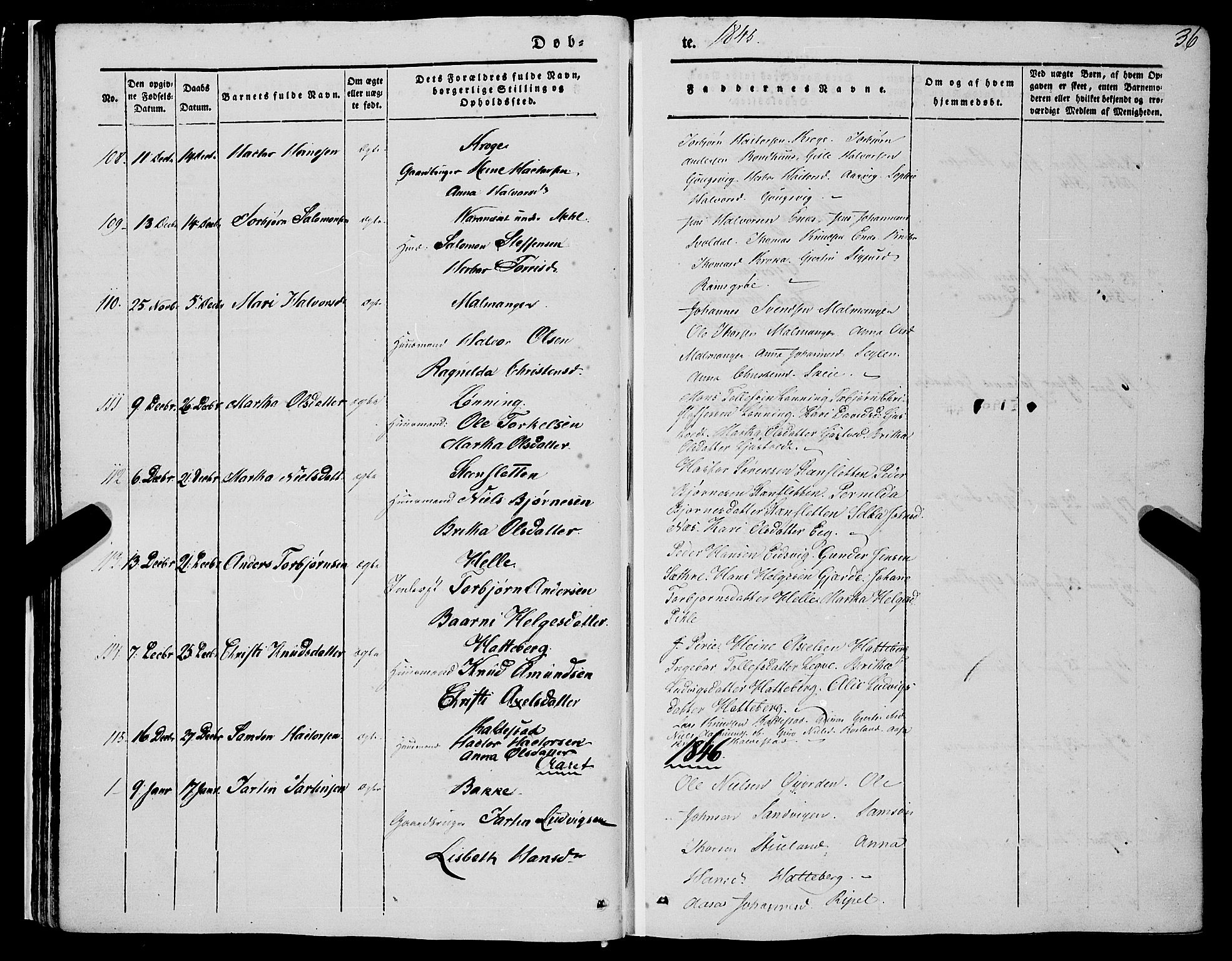 Kvinnherad sokneprestembete, SAB/A-76401/H/Haa: Parish register (official) no. A 7, 1843-1853, p. 36