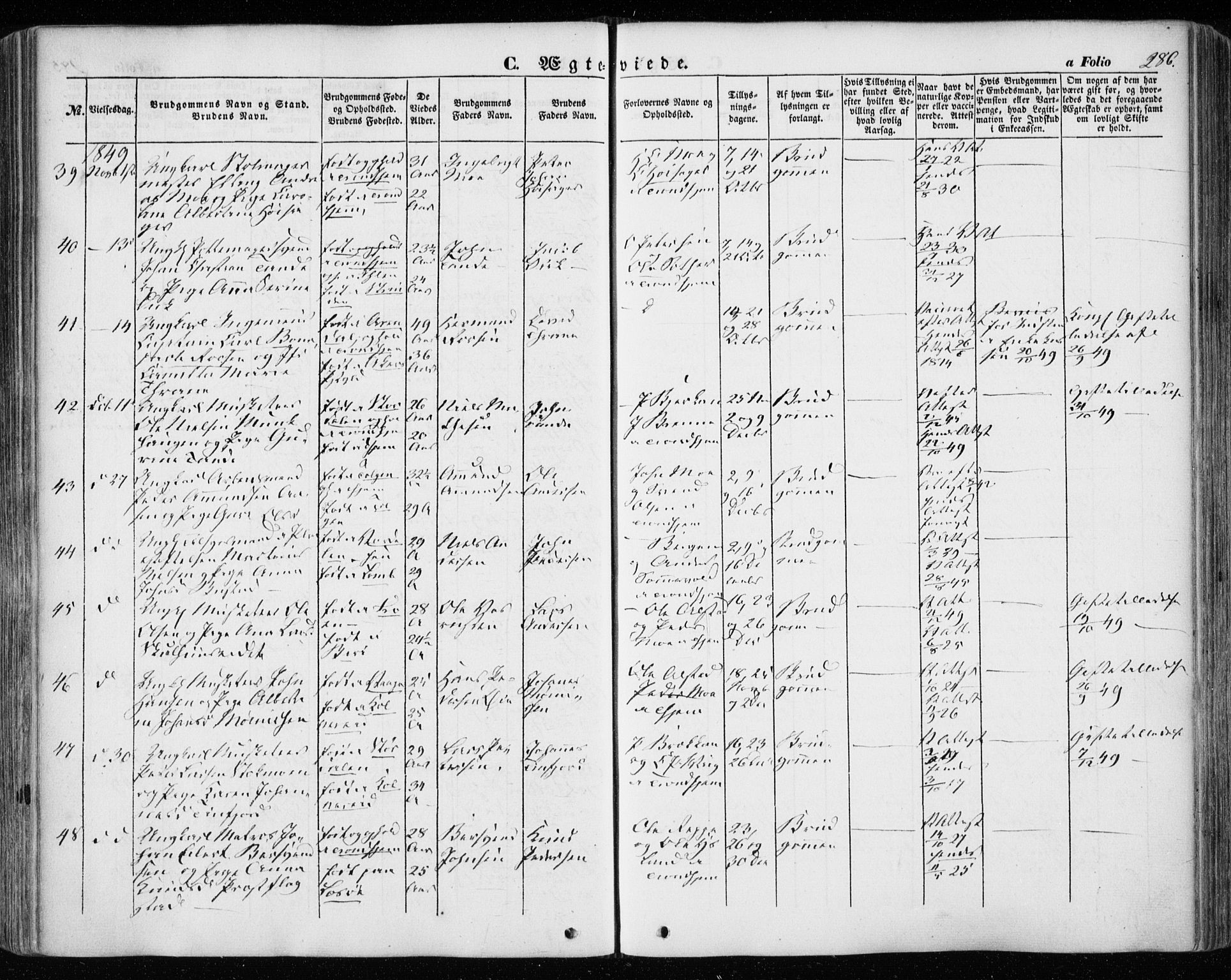 Ministerialprotokoller, klokkerbøker og fødselsregistre - Sør-Trøndelag, SAT/A-1456/601/L0051: Parish register (official) no. 601A19, 1848-1857, p. 286