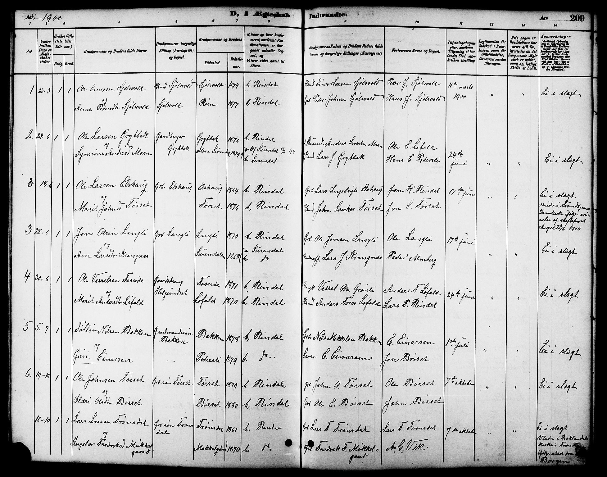 Ministerialprotokoller, klokkerbøker og fødselsregistre - Møre og Romsdal, SAT/A-1454/598/L1078: Parish register (copy) no. 598C03, 1892-1909, p. 209