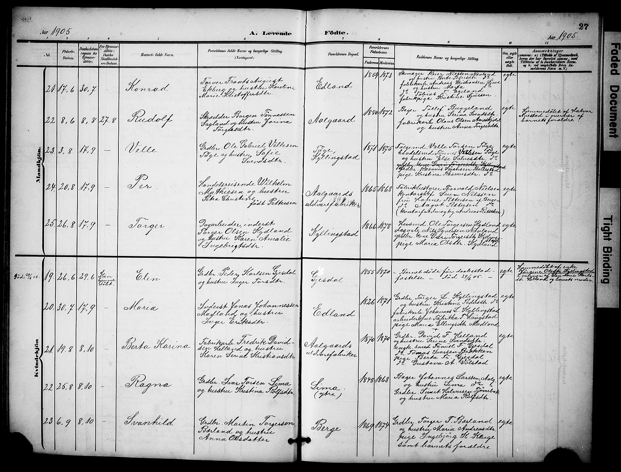 Lye sokneprestkontor, AV/SAST-A-101794/001/30BB/L0009: Parish register (copy) no. B 9, 1902-1923, p. 27