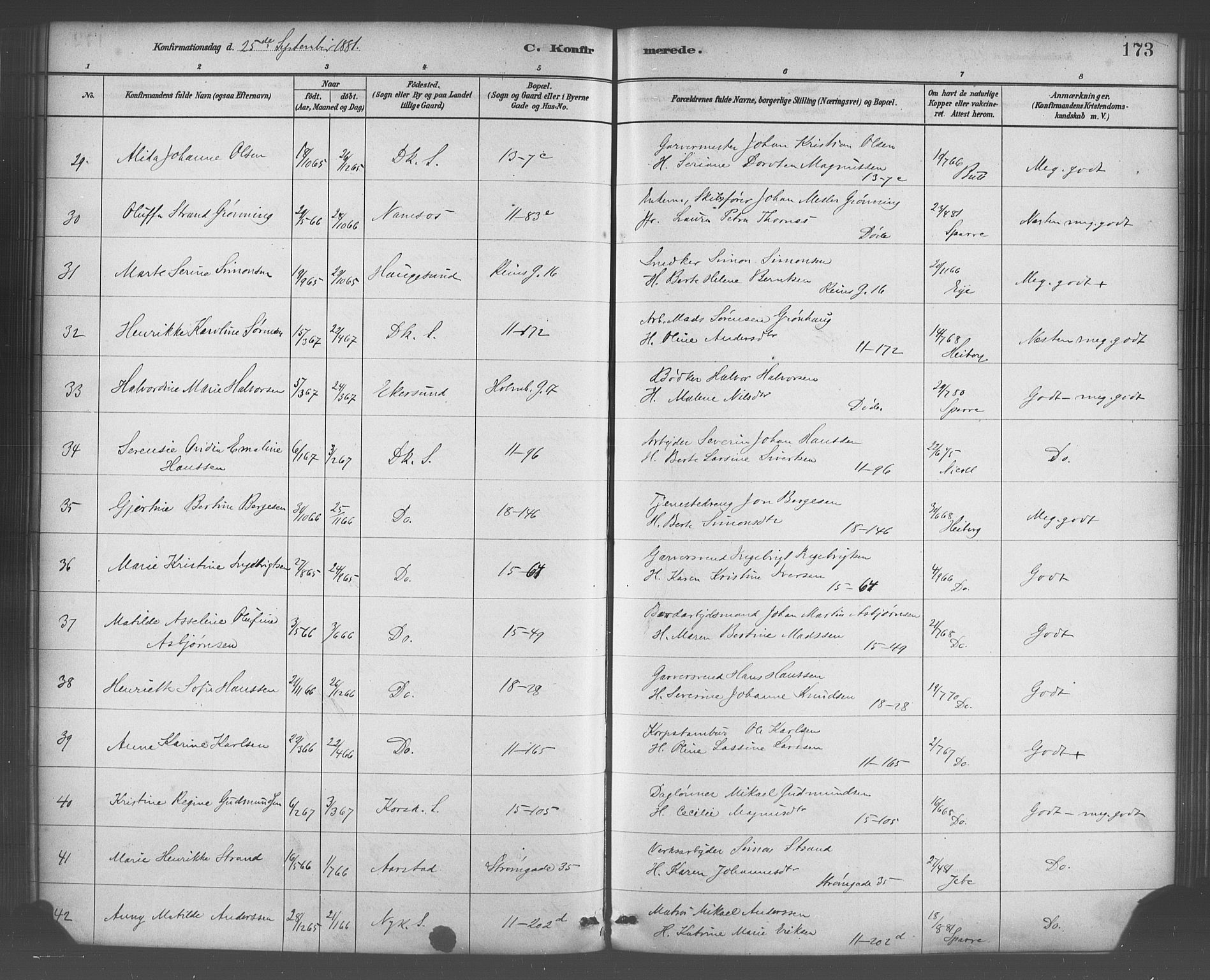 Domkirken sokneprestembete, SAB/A-74801/H/Haa/L0030: Parish register (official) no. C 5, 1880-1898, p. 173