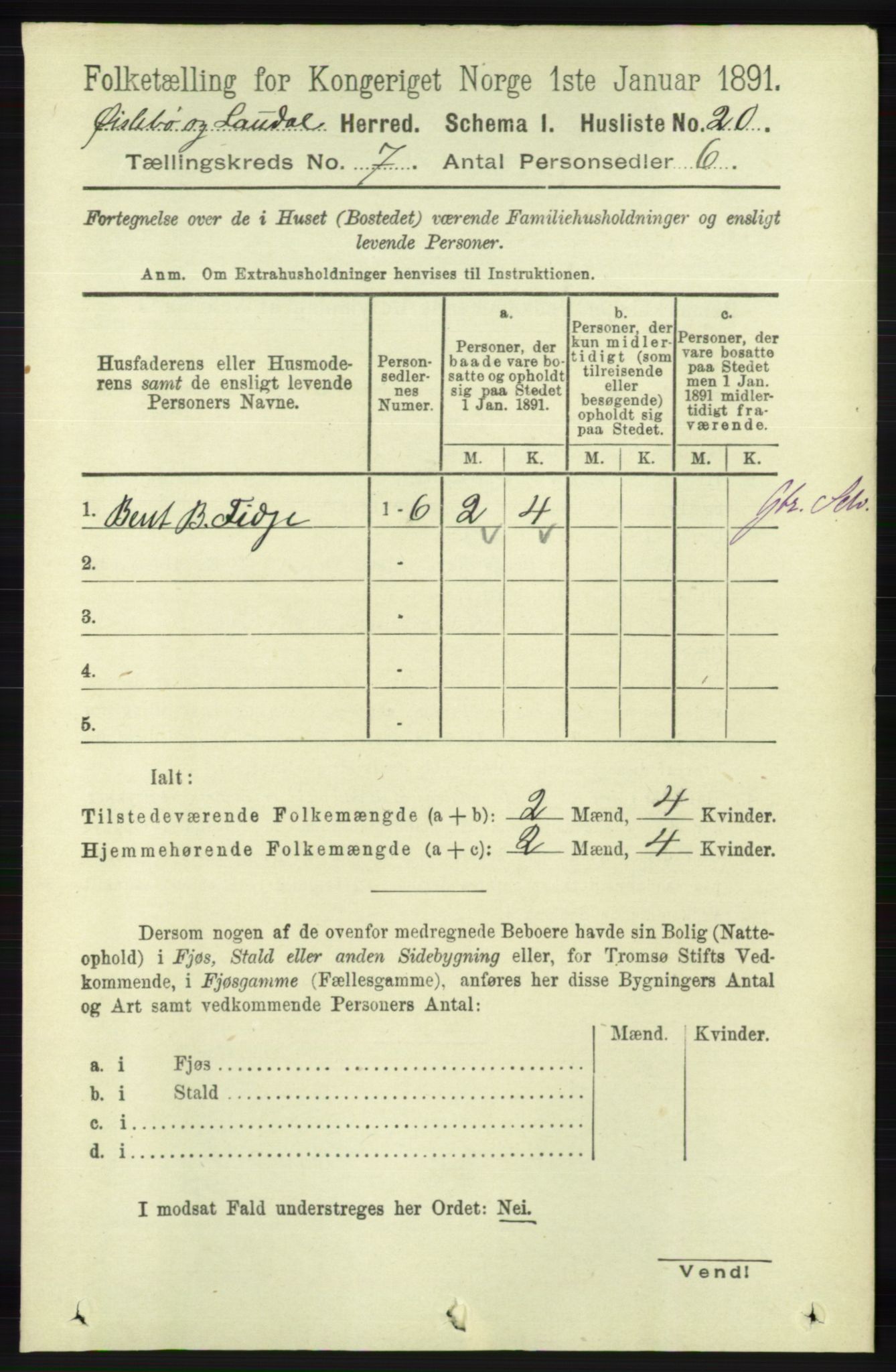 RA, 1891 census for 1021 Øyslebø og Laudal, 1891, p. 1923