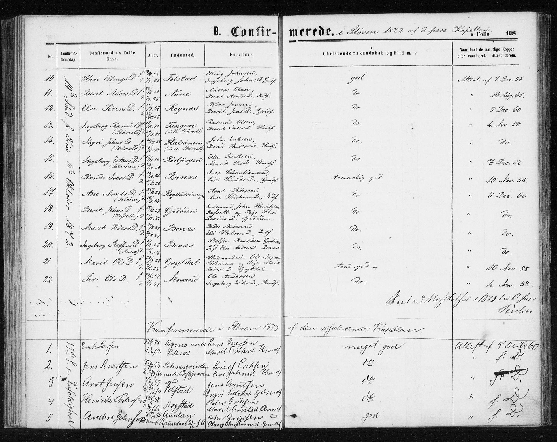 Ministerialprotokoller, klokkerbøker og fødselsregistre - Sør-Trøndelag, SAT/A-1456/687/L1001: Parish register (official) no. 687A07, 1863-1878, p. 128