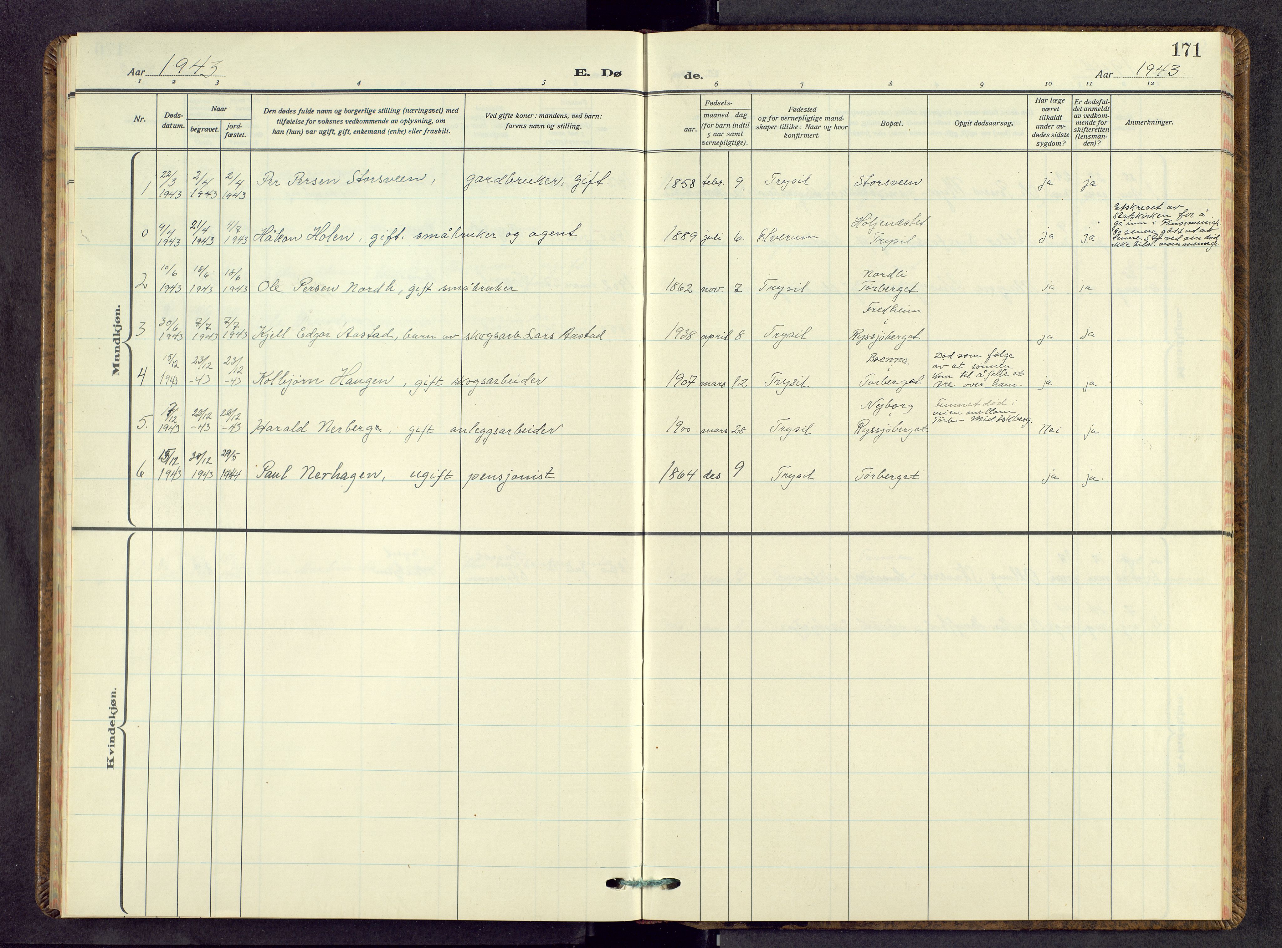 Trysil prestekontor, AV/SAH-PREST-046/H/Ha/Hab/L0013: Parish register (copy) no. 13, 1940-1959, p. 171