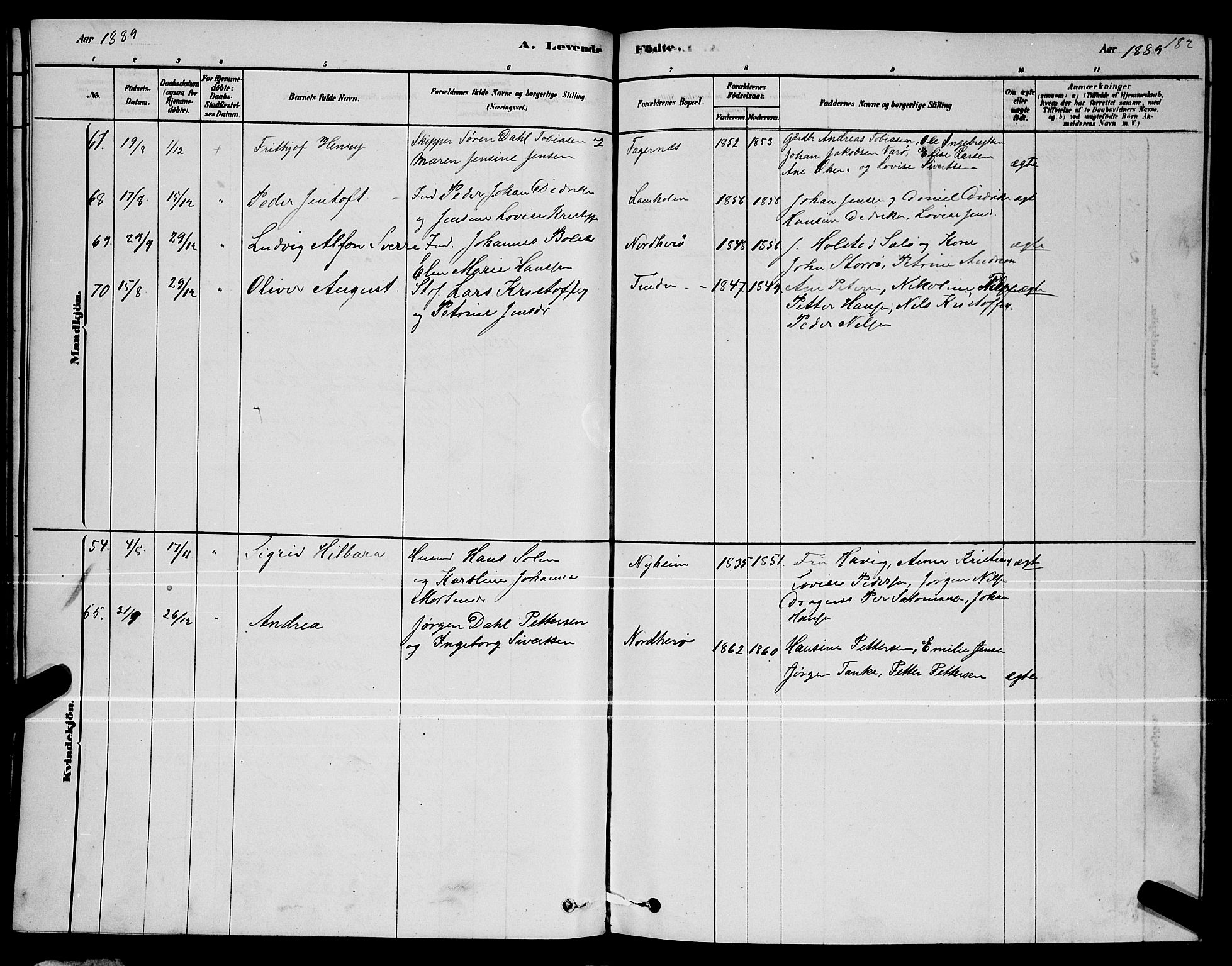 Ministerialprotokoller, klokkerbøker og fødselsregistre - Nordland, AV/SAT-A-1459/834/L0513: Parish register (copy) no. 834C04, 1877-1892, p. 182