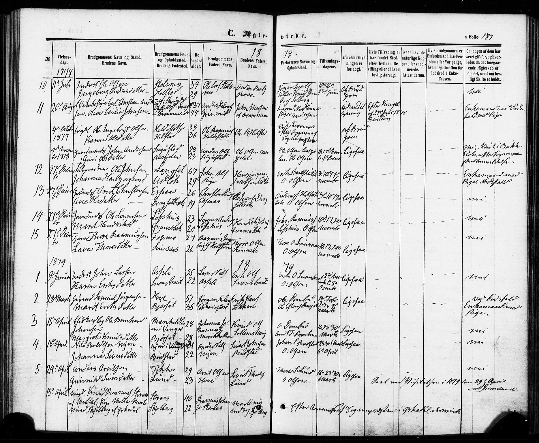 Ministerialprotokoller, klokkerbøker og fødselsregistre - Sør-Trøndelag, SAT/A-1456/672/L0856: Parish register (official) no. 672A08, 1861-1881, p. 187