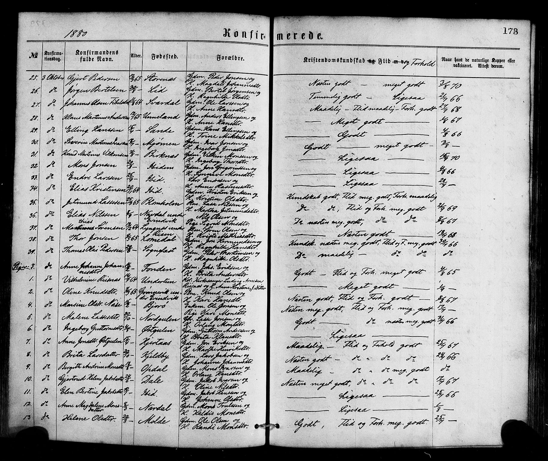 Gulen sokneprestembete, AV/SAB-A-80201/H/Haa/Haaa/L0023: Parish register (official) no. A 23, 1870-1880, p. 173