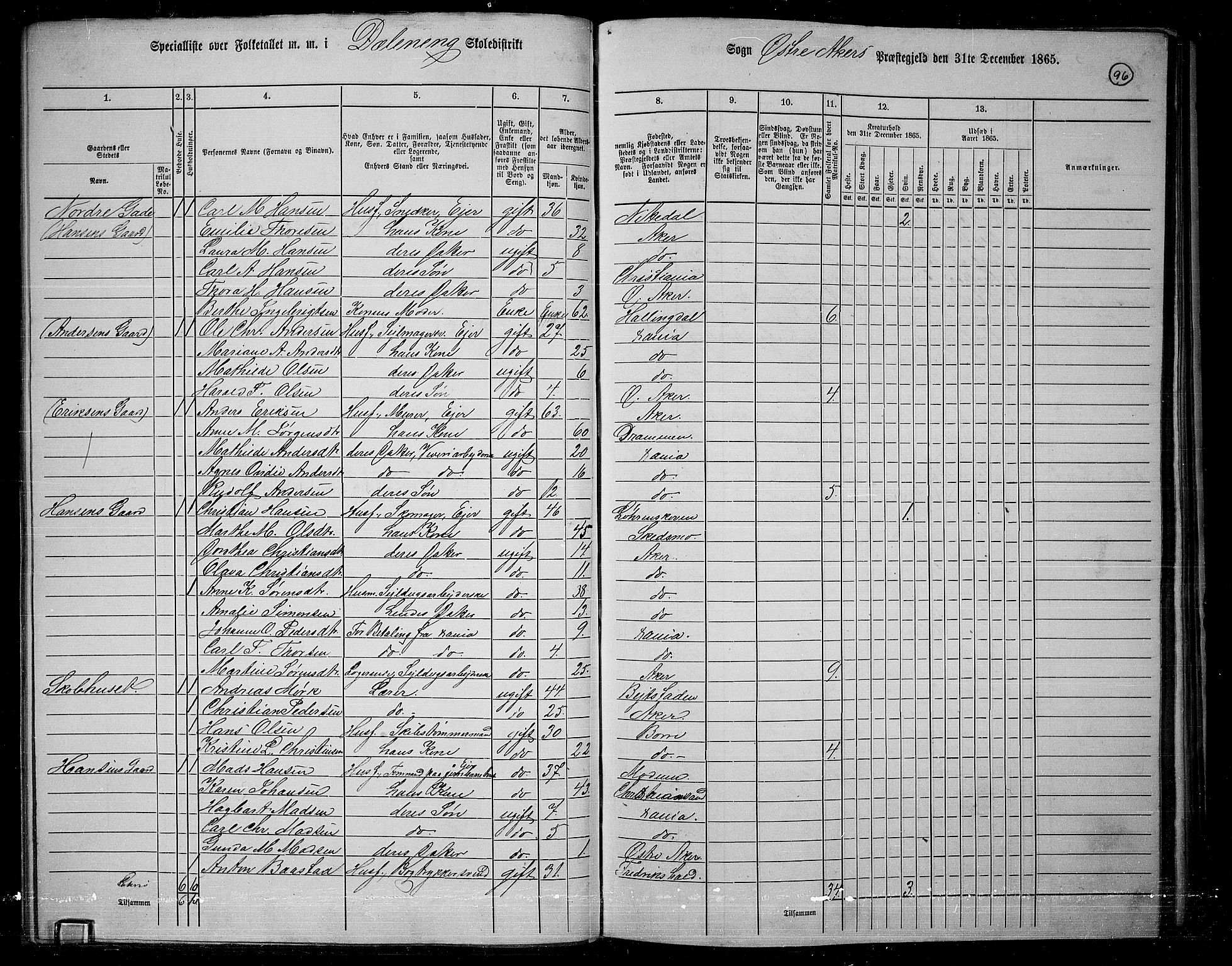 RA, 1865 census for Østre Aker, 1865, p. 93