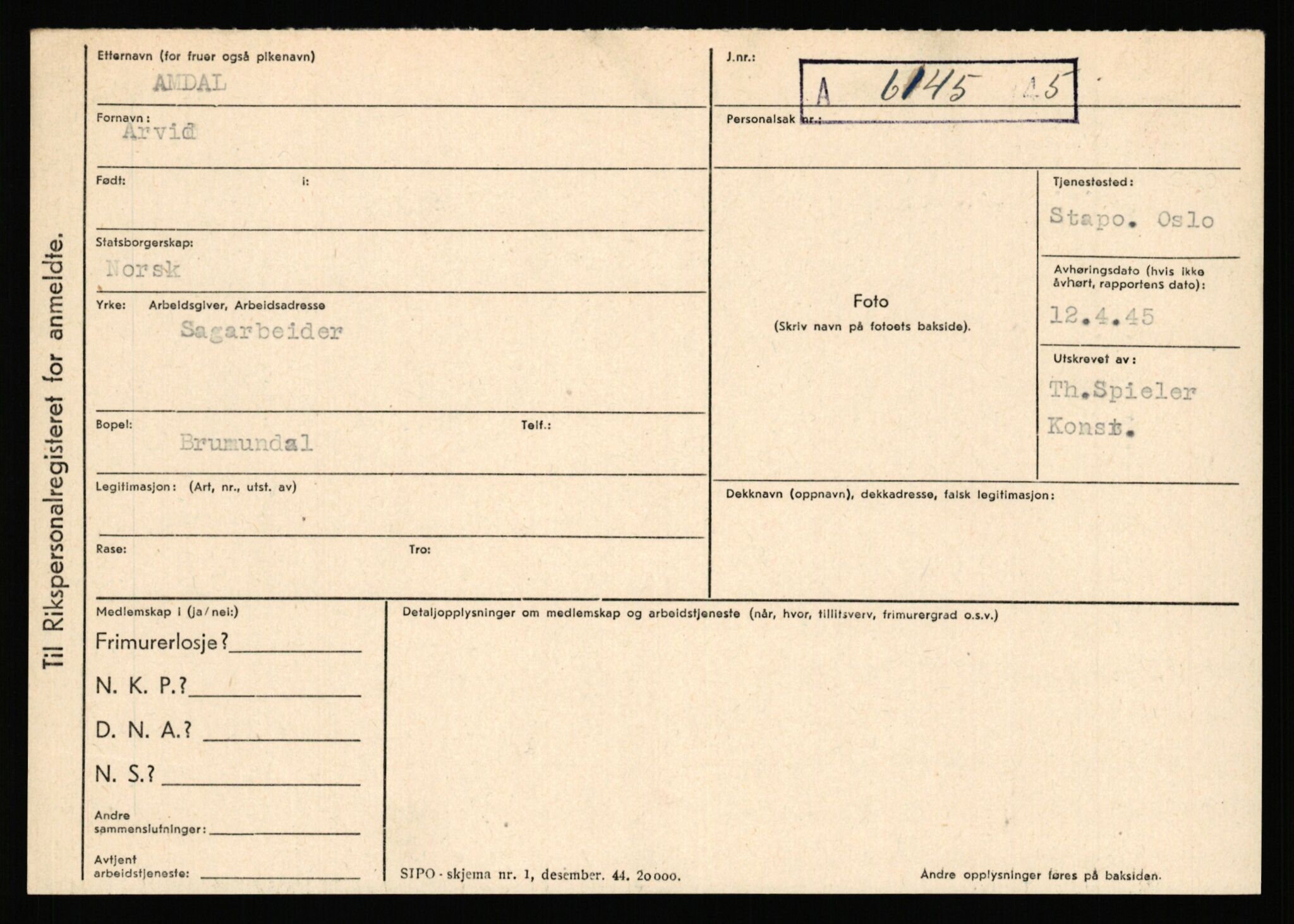 Statspolitiet - Hovedkontoret / Osloavdelingen, AV/RA-S-1329/C/Ca/L0001: Aabakken - Armann, 1943-1945, p. 1595