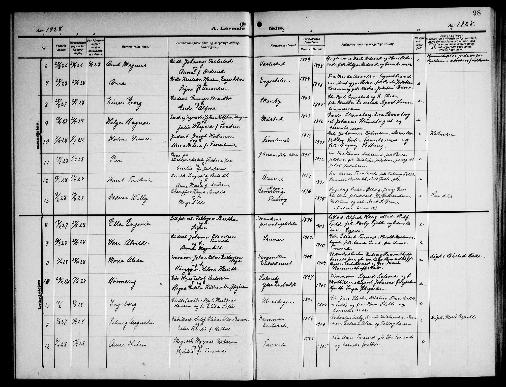 Enebakk prestekontor Kirkebøker, AV/SAO-A-10171c/G/Ga/L0007: Parish register (copy) no. I 7, 1911-1949, p. 98