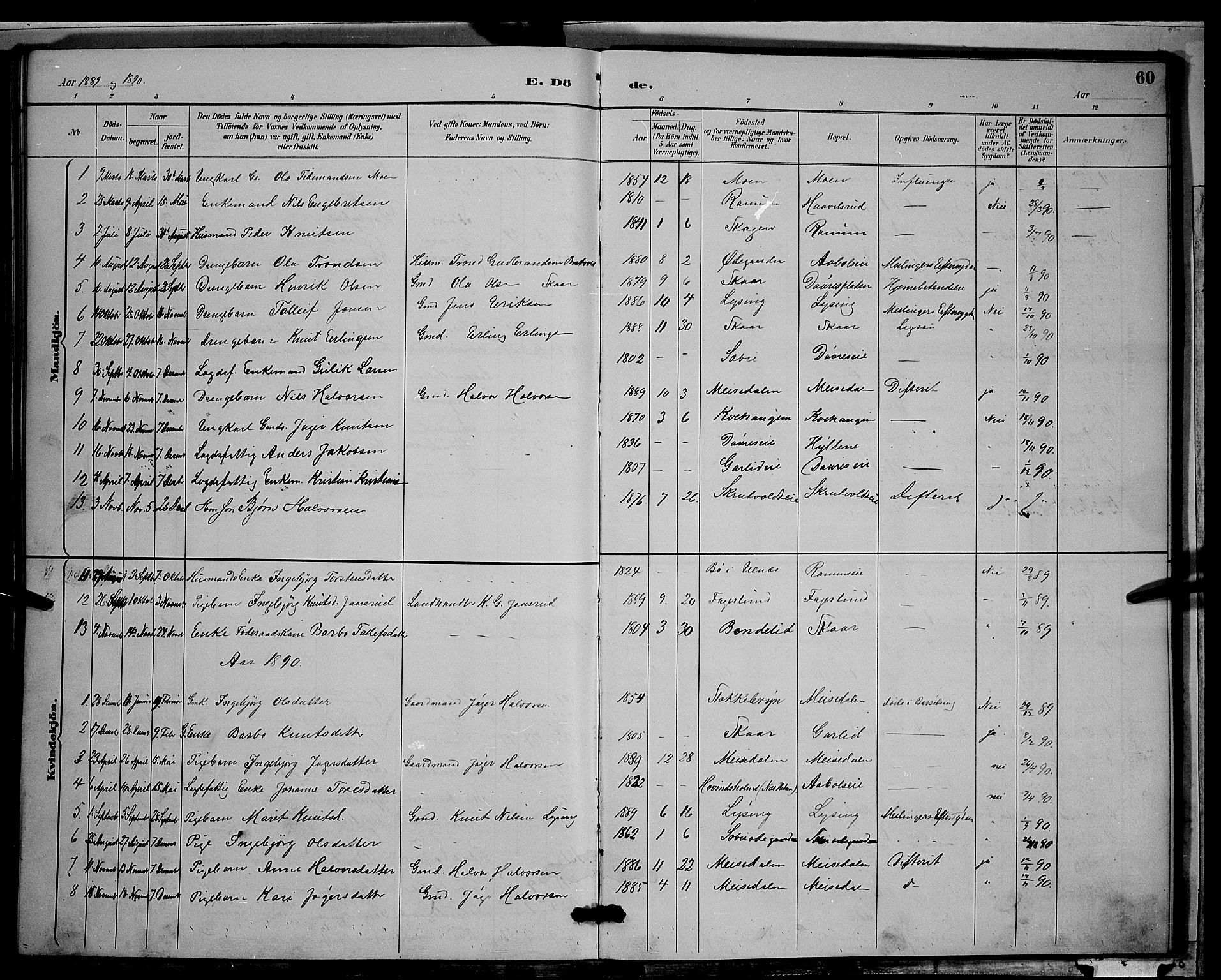 Nord-Aurdal prestekontor, SAH/PREST-132/H/Ha/Hab/L0009: Parish register (copy) no. 9, 1887-1897, p. 60
