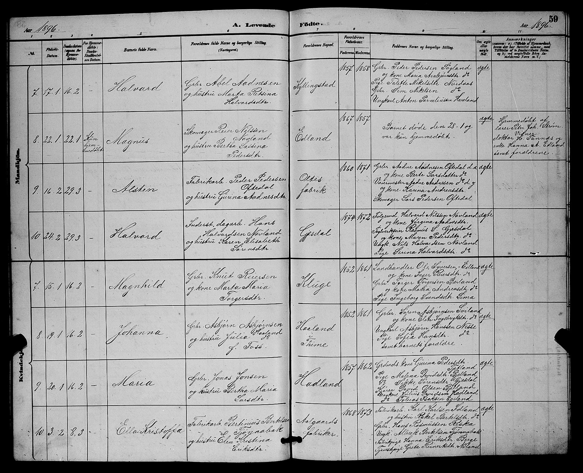 Lye sokneprestkontor, AV/SAST-A-101794/001/30BB/L0008: Parish register (copy) no. B 7, 1887-1901, p. 59