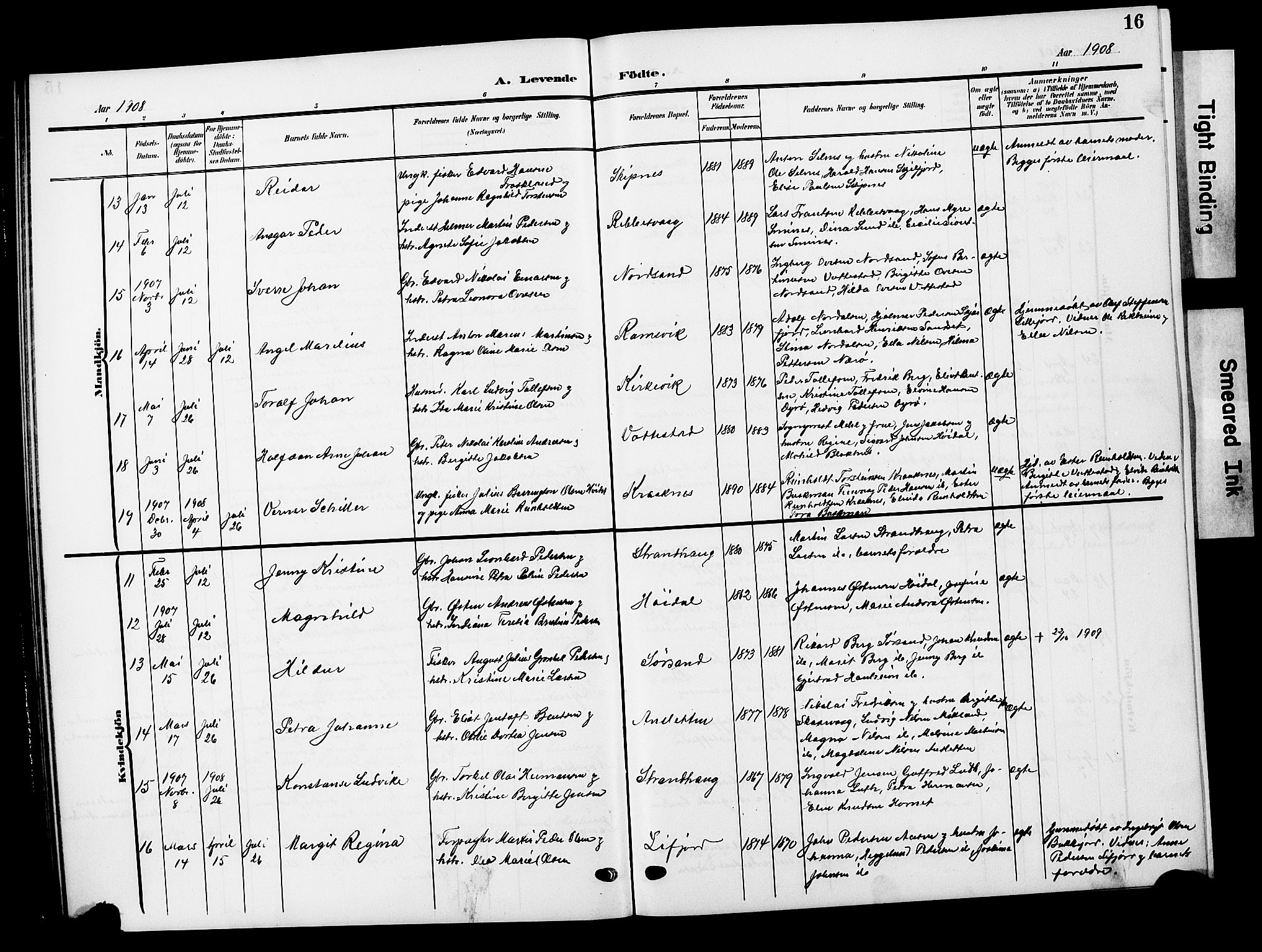 Ministerialprotokoller, klokkerbøker og fødselsregistre - Nordland, AV/SAT-A-1459/893/L1350: Parish register (copy) no. 893C05, 1906-1927, p. 16