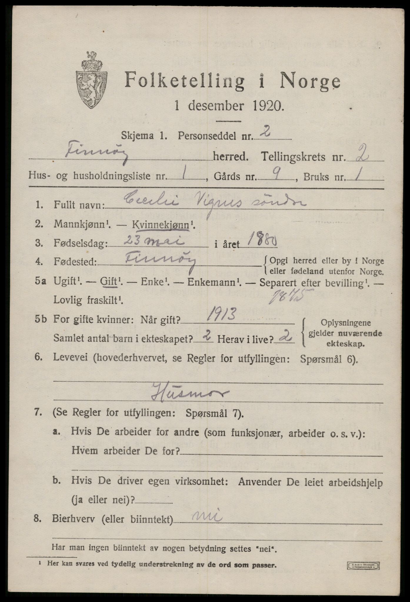SAST, 1920 census for Finnøy, 1920, p. 1302