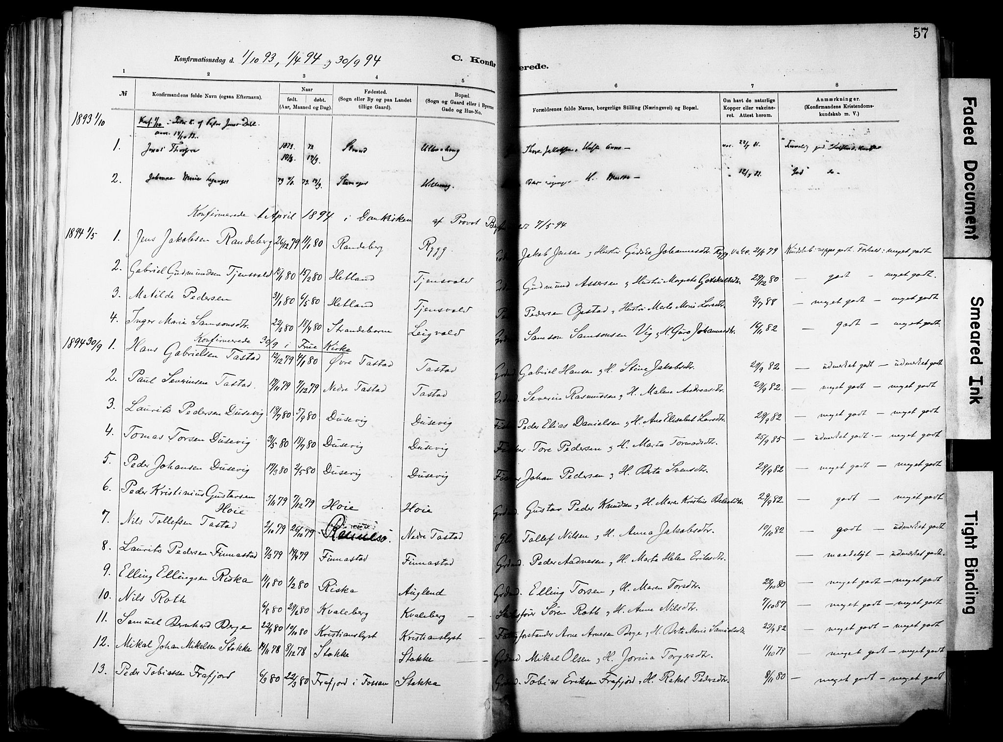 Hetland sokneprestkontor, SAST/A-101826/30/30BA/L0012: Parish register (official) no. A 12, 1882-1912, p. 57