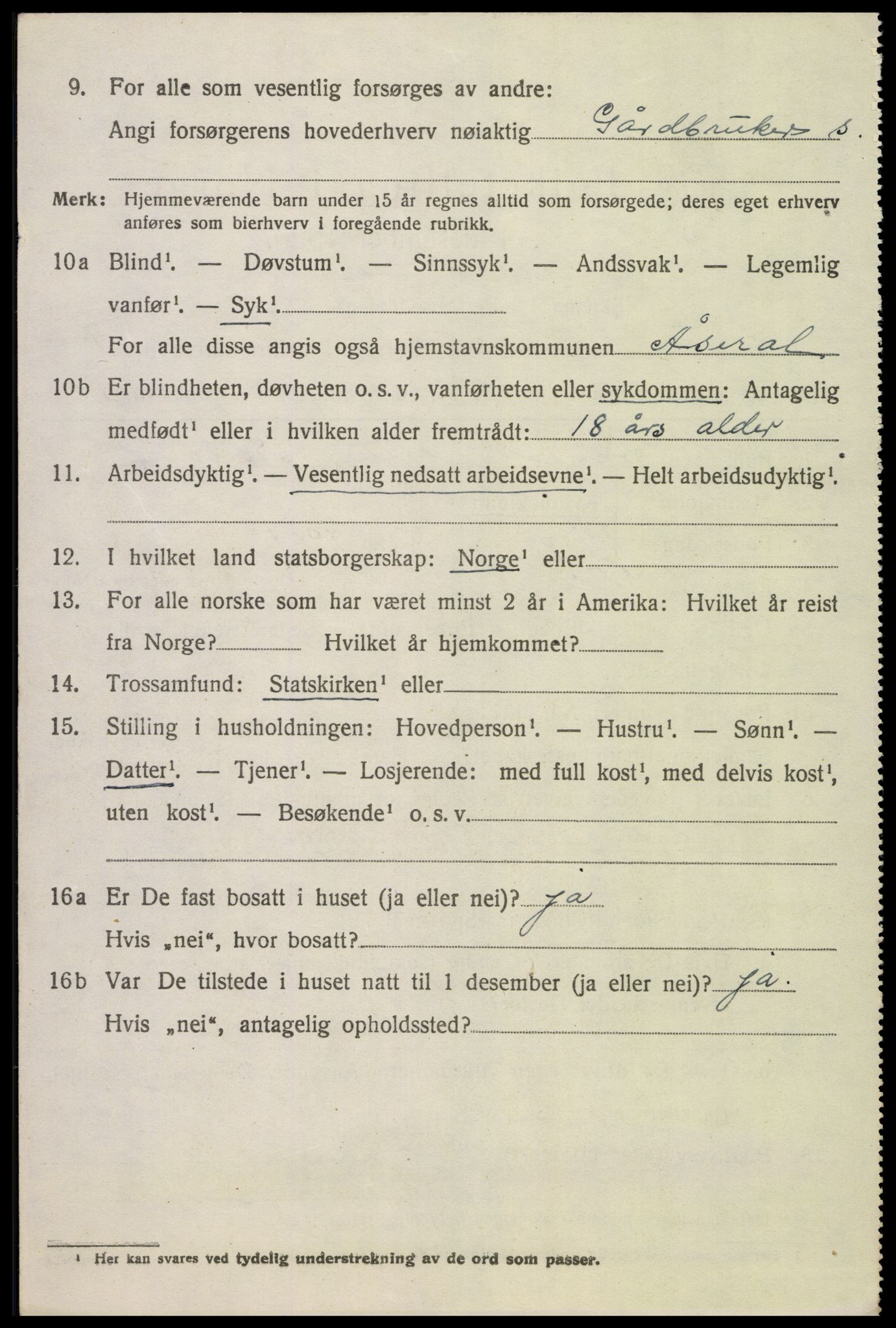 SAK, 1920 census for Åseral, 1920, p. 2053