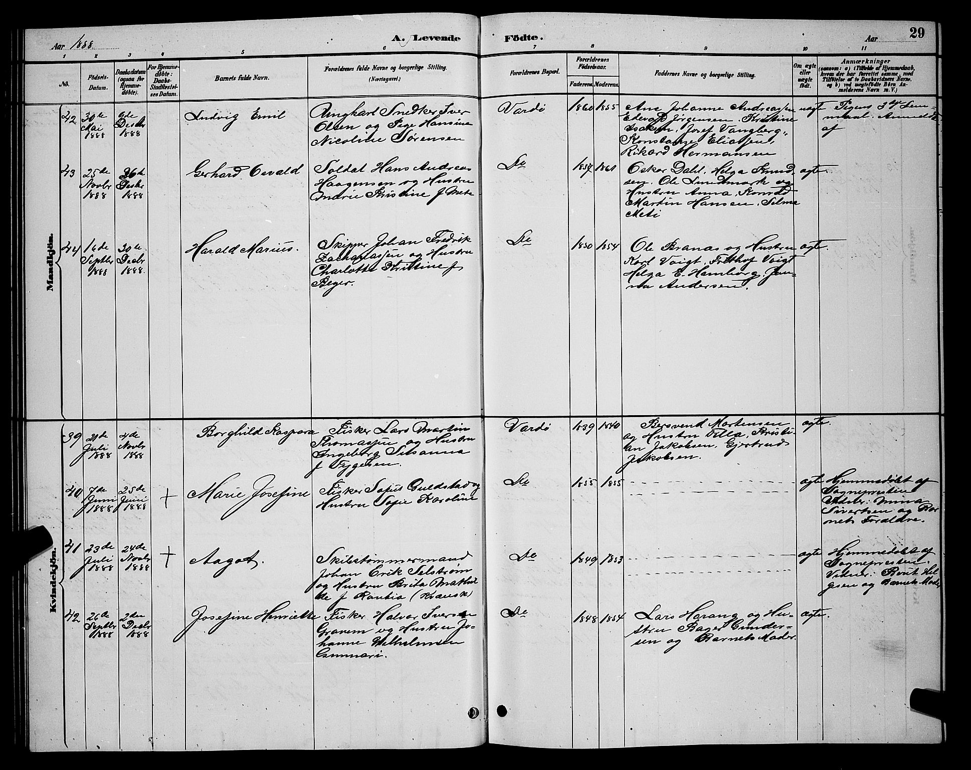 Vardø sokneprestkontor, AV/SATØ-S-1332/H/Hb/L0005klokker: Parish register (copy) no. 5, 1887-1892, p. 29