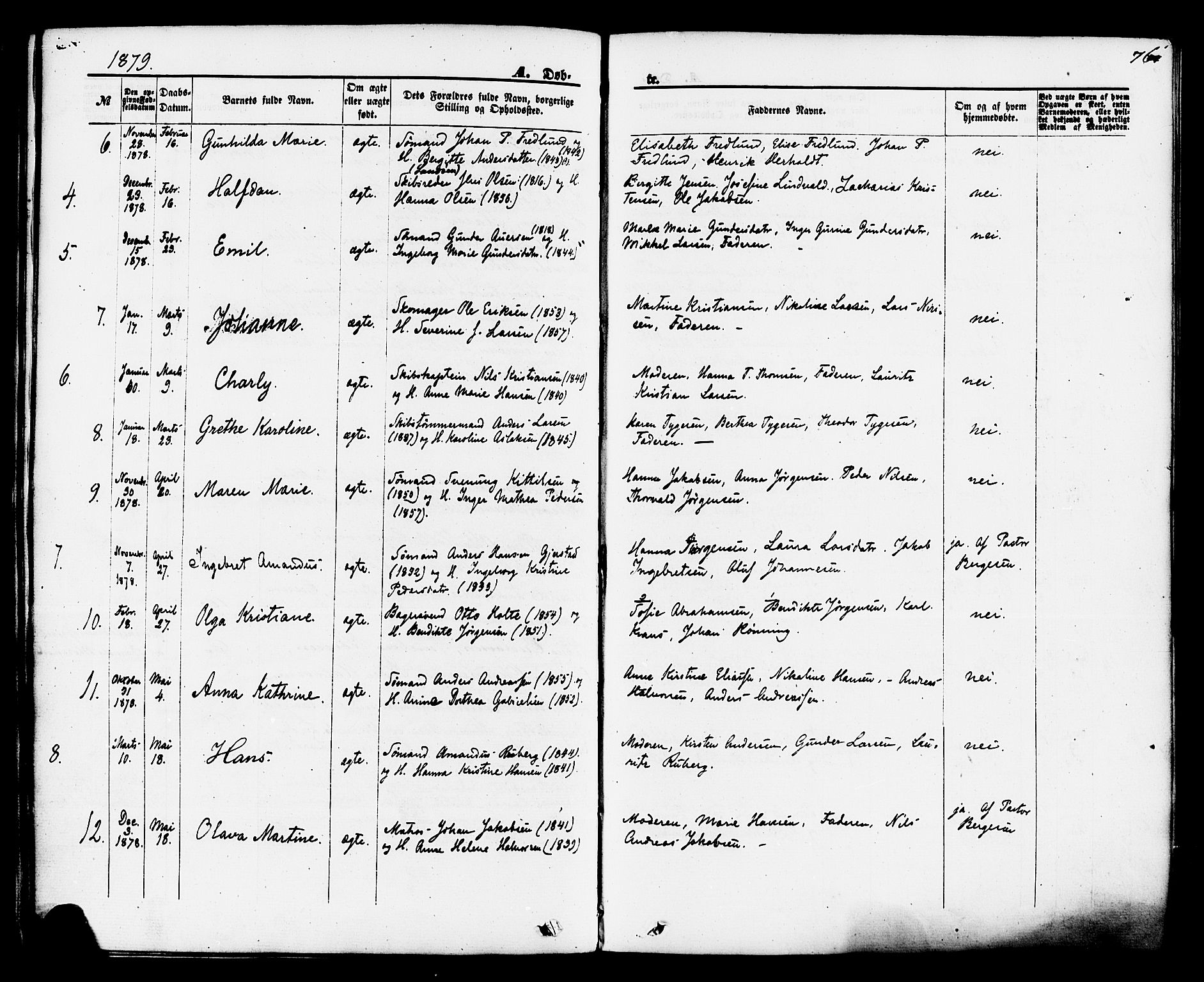 Brevik kirkebøker, SAKO/A-255/F/Fa/L0006: Parish register (official) no. 6, 1866-1881, p. 76