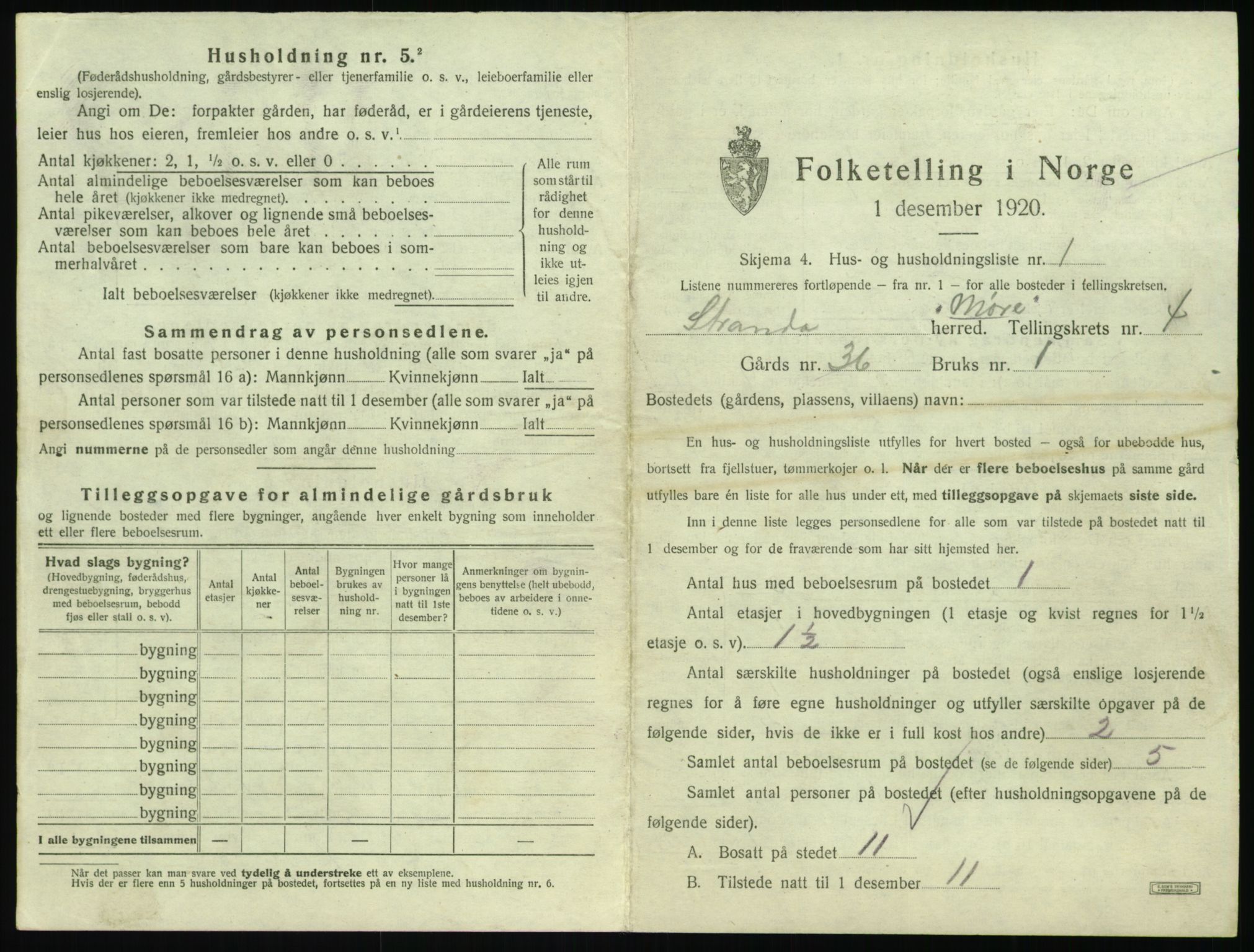 SAT, 1920 census for Stranda, 1920, p. 331