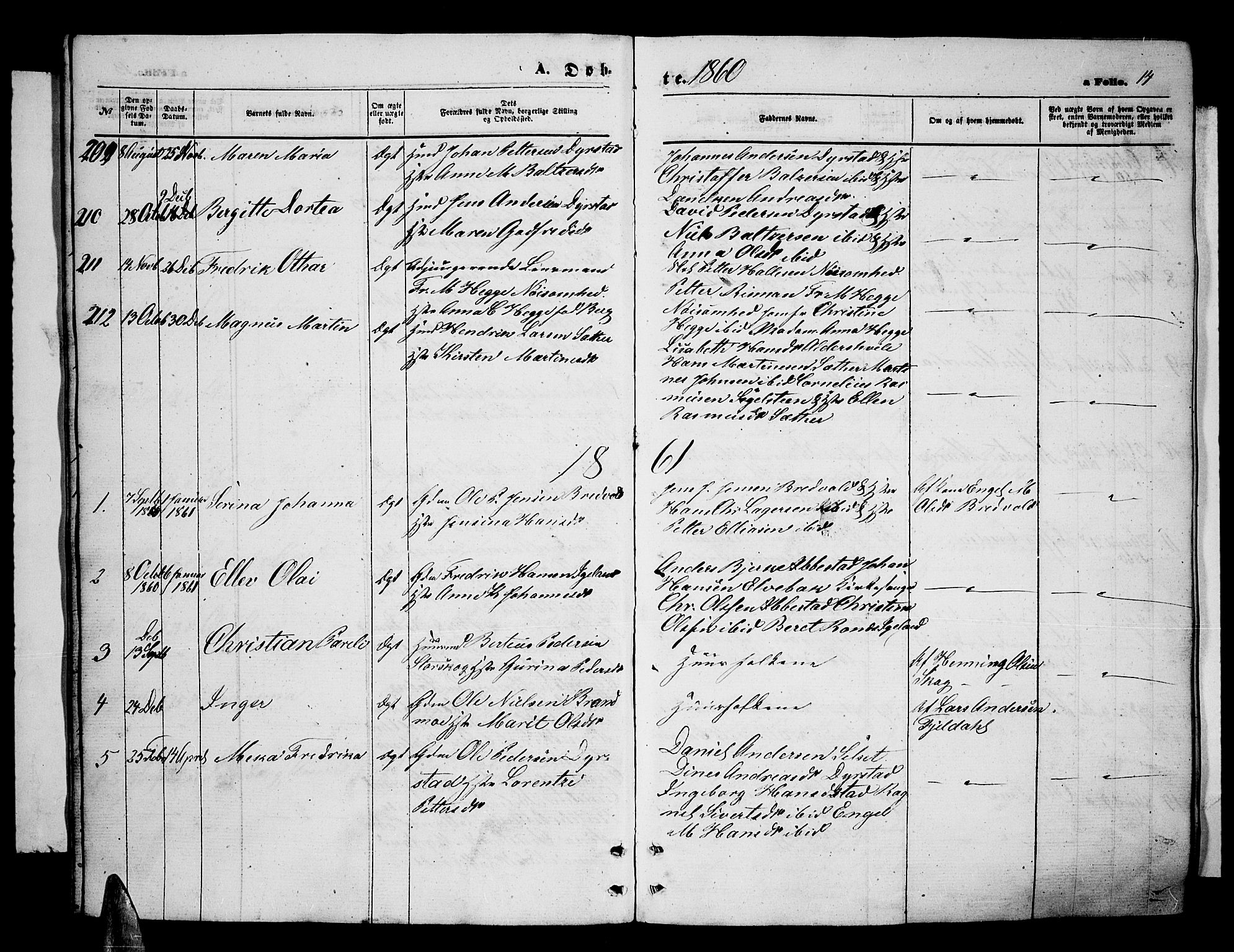 Ibestad sokneprestembete, SATØ/S-0077/H/Ha/Hab/L0005klokker: Parish register (copy) no. 5, 1860-1871, p. 14