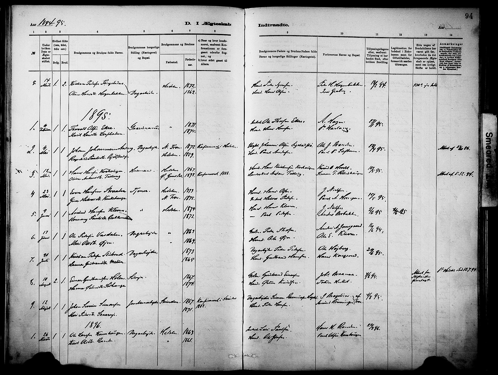 Vågå prestekontor, SAH/PREST-076/H/Ha/Haa/L0010: Parish register (official) no. 10, 1887-1904, p. 94
