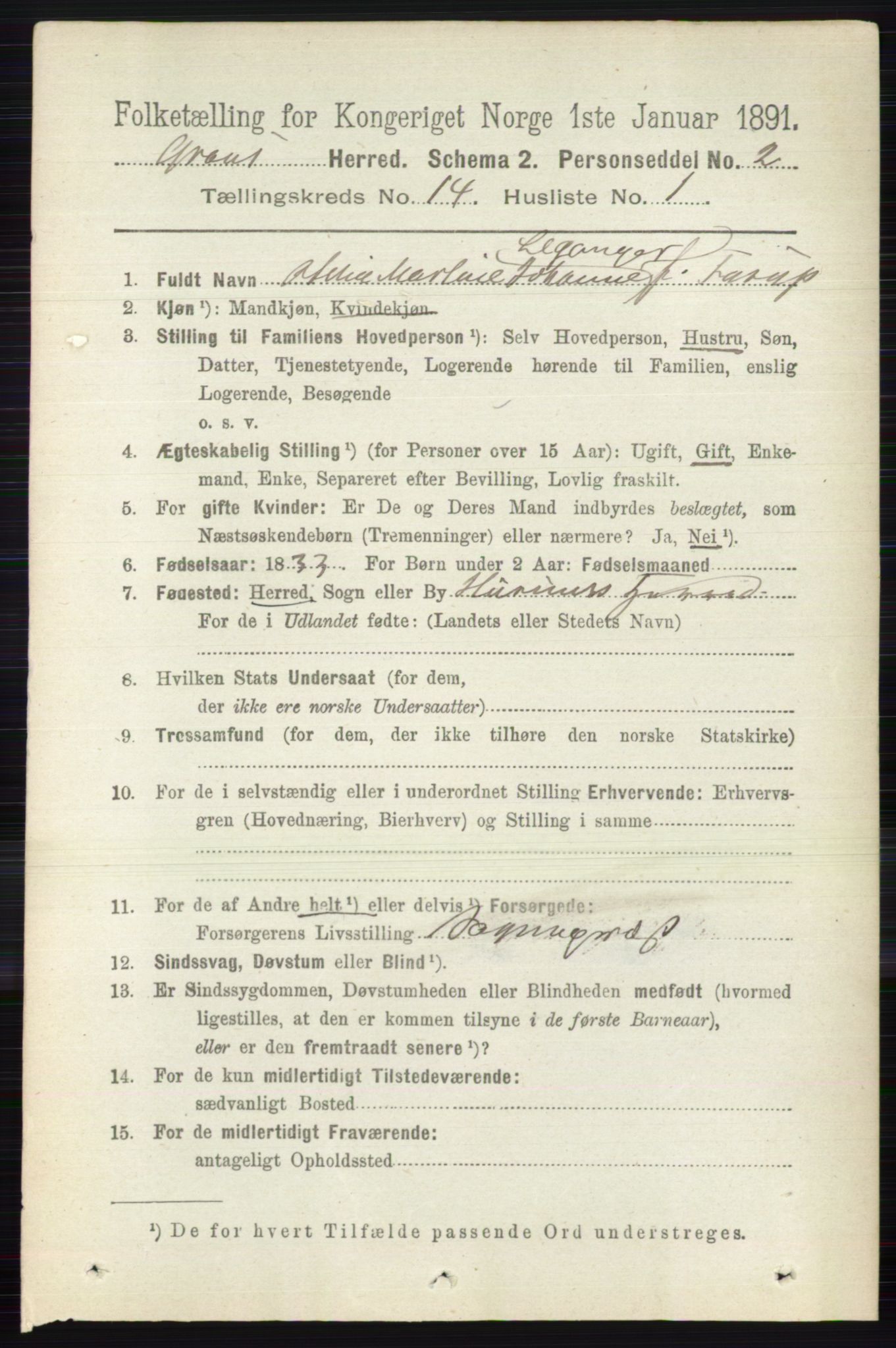 RA, 1891 census for 0534 Gran, 1891, p. 6975