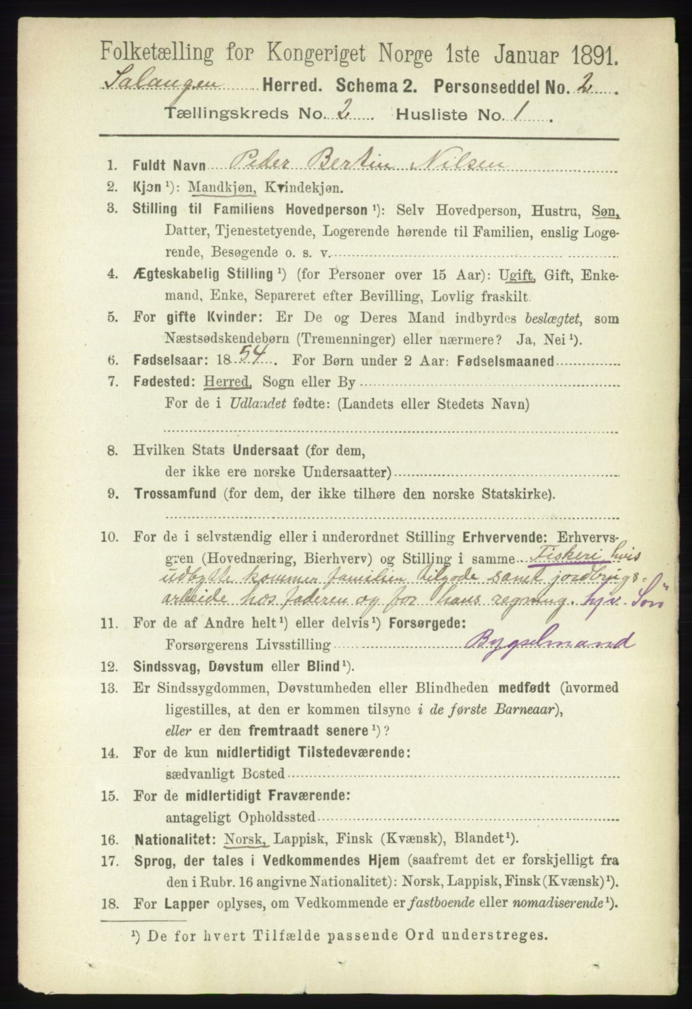 RA, 1891 census for 1921 Salangen, 1891, p. 554