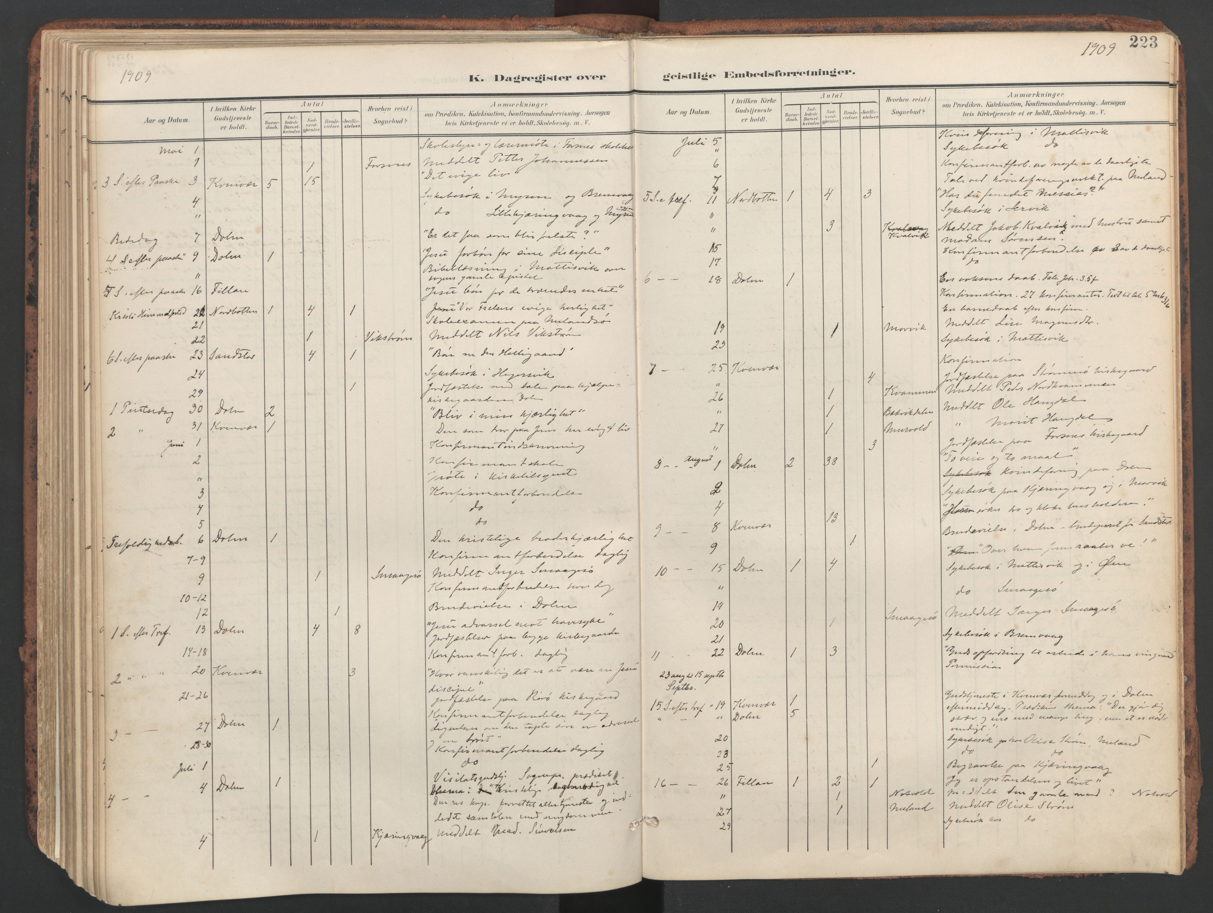 Ministerialprotokoller, klokkerbøker og fødselsregistre - Sør-Trøndelag, AV/SAT-A-1456/634/L0537: Parish register (official) no. 634A13, 1896-1922, p. 223