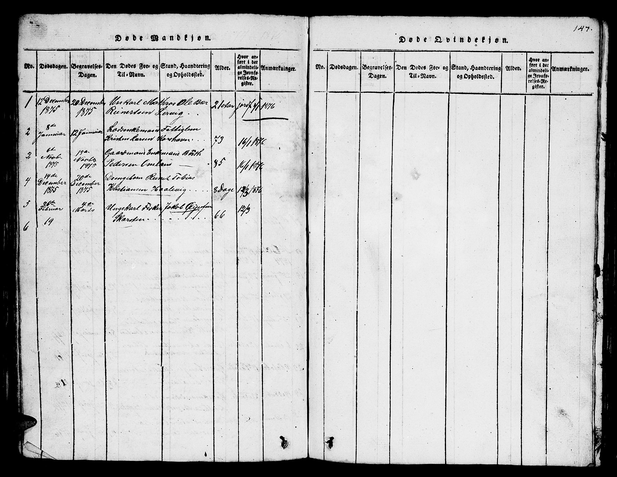 Lyngdal sokneprestkontor, AV/SAK-1111-0029/F/Fb/Fba/L0001: Parish register (copy) no. B 1, 1816-1876, p. 147