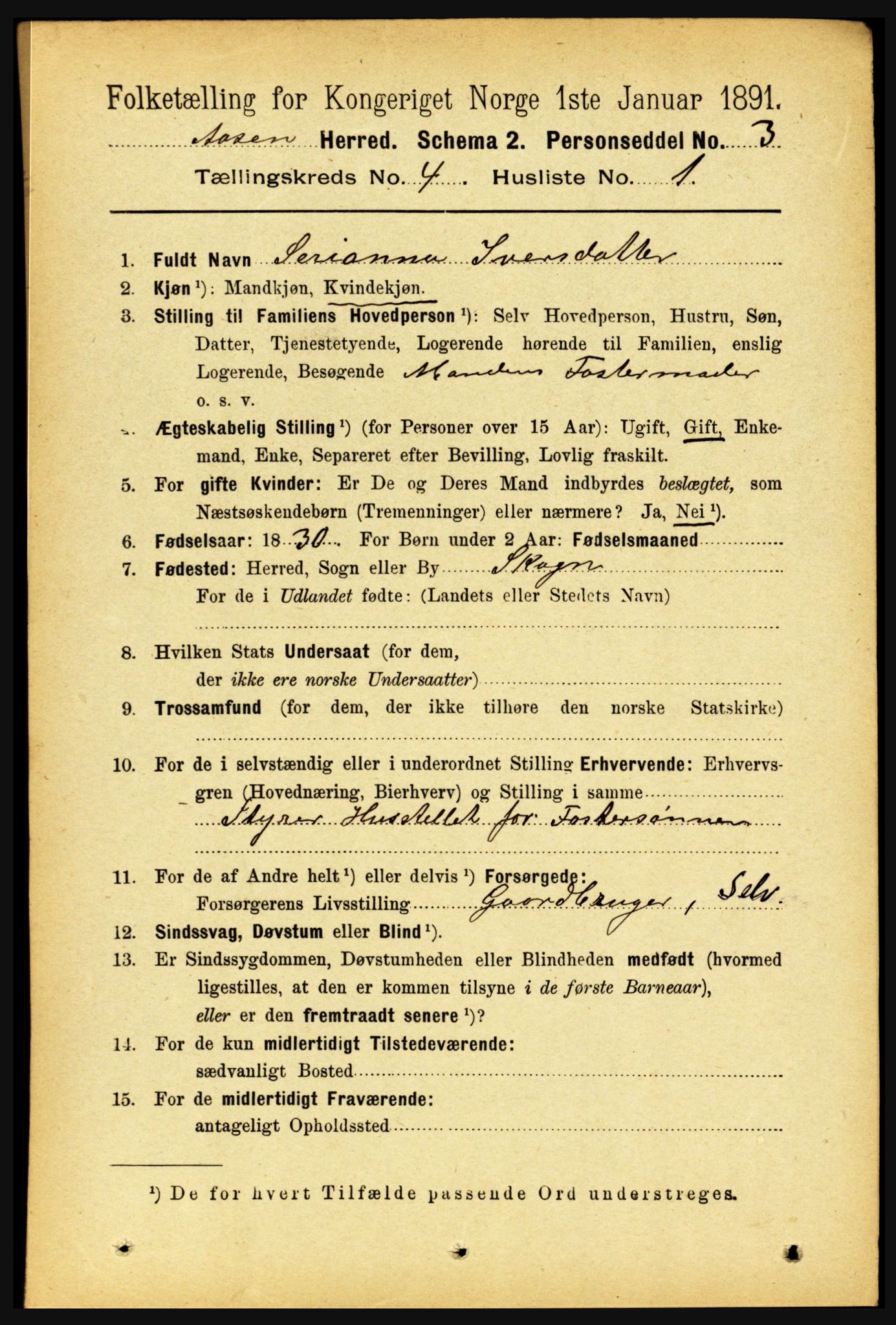 RA, 1891 census for 1716 Åsen, 1891, p. 1418