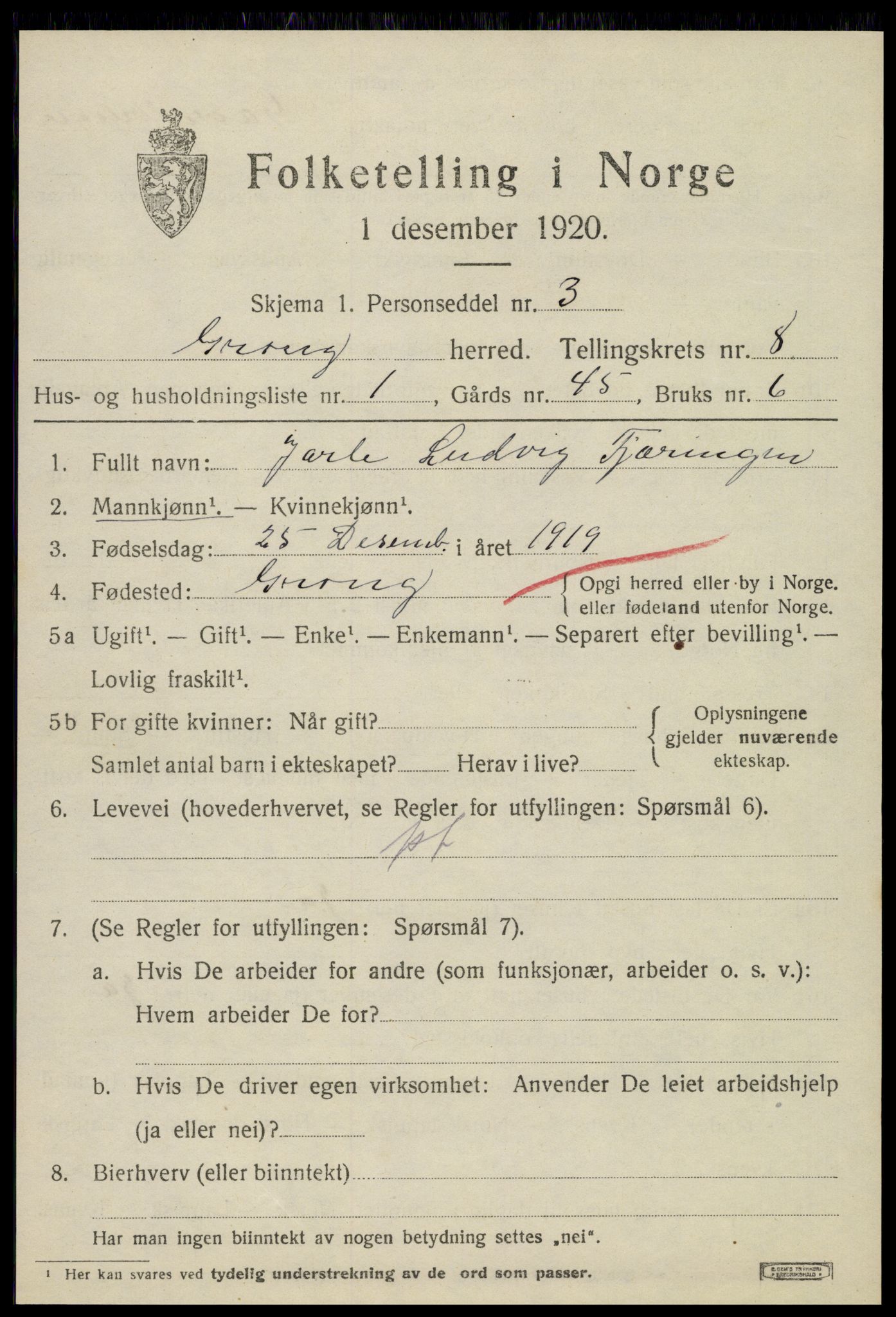 SAT, 1920 census for Grong, 1920, p. 4835