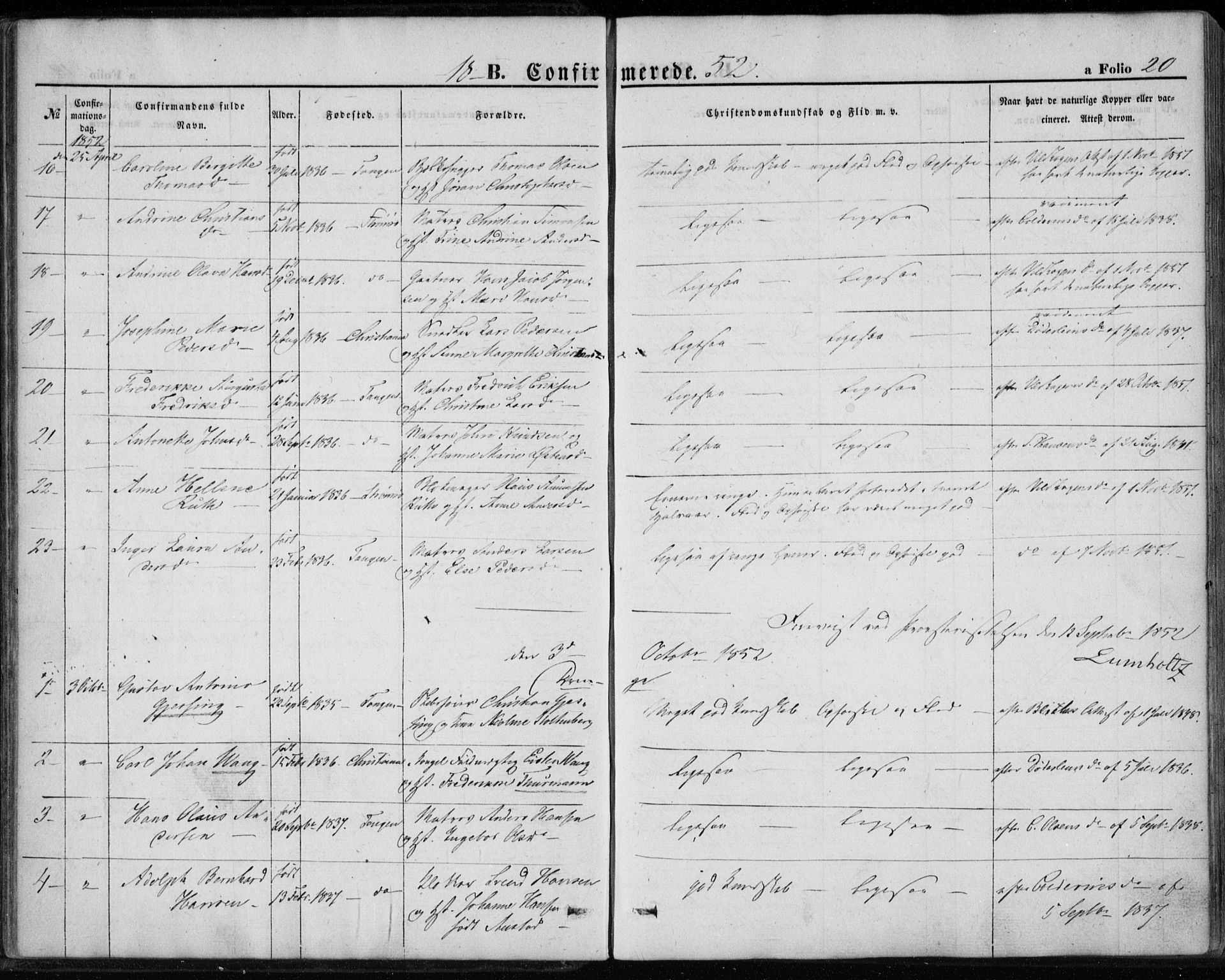 Strømsø kirkebøker, AV/SAKO-A-246/F/Fa/L0017: Parish register (official) no. I 17, 1848-1865, p. 20